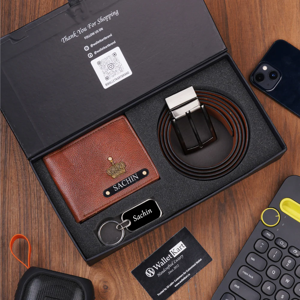 Personalized Leather Name Men's Wallet Keychain and Belt With Name and Charm | Best Customized (3 in 1Gift Combo) for Boyfriend Friend Husband Father & Son on Birthday and Anniversary - Image 5