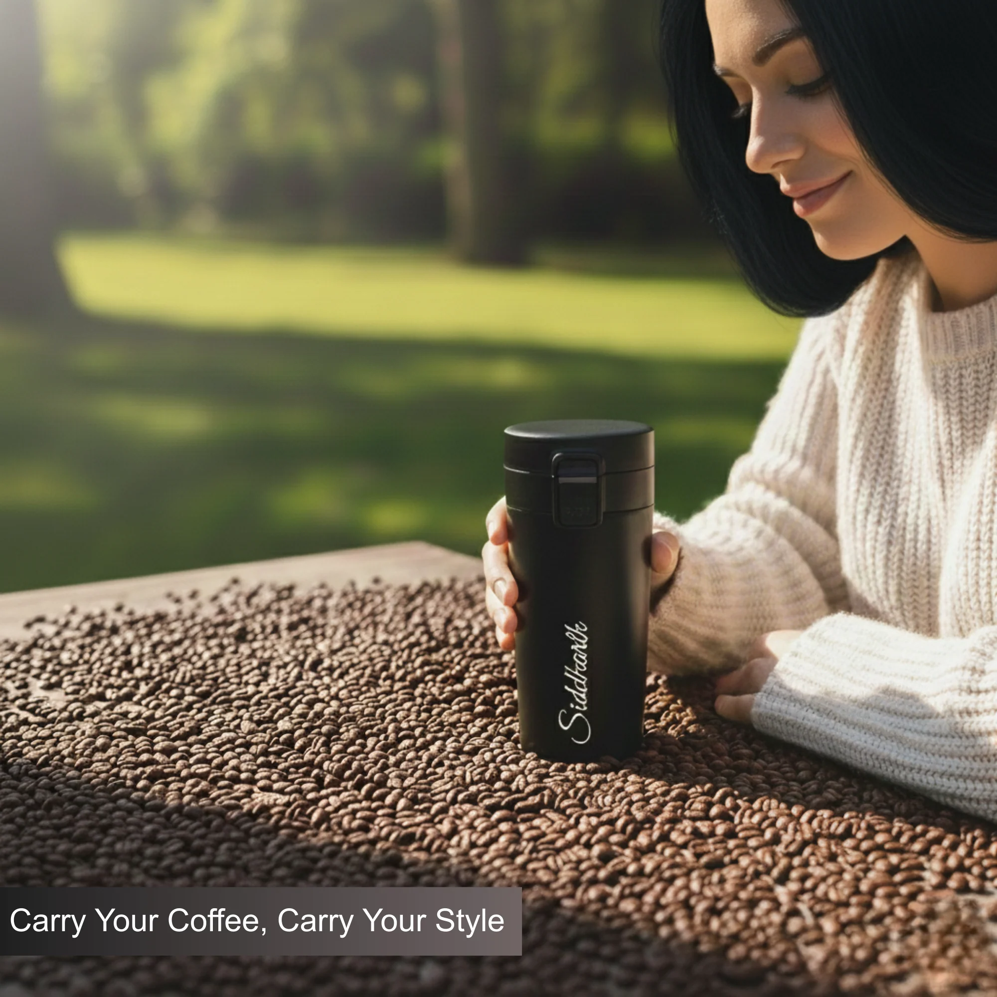 Personalized Vacuum Insulated Stainless Steel Coffee Travel Mug | Black - Image 5