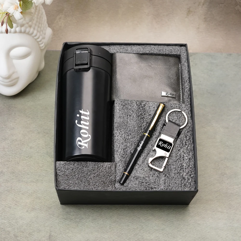Personalized Handcrafted 4-in-1 Wallet Gift Combo – Wallet ,Snaphook, Pen & Coffee Mug for Boyfriend Husband on birthday & Anniversary (Style ID #23) - Image 3