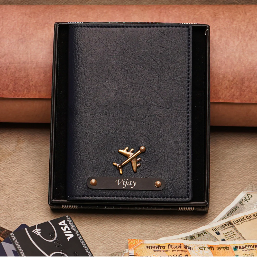 Personalized His & Her Passport Cover Combo with Stylish Charm & Engraved Name on Black Plate - Image 3