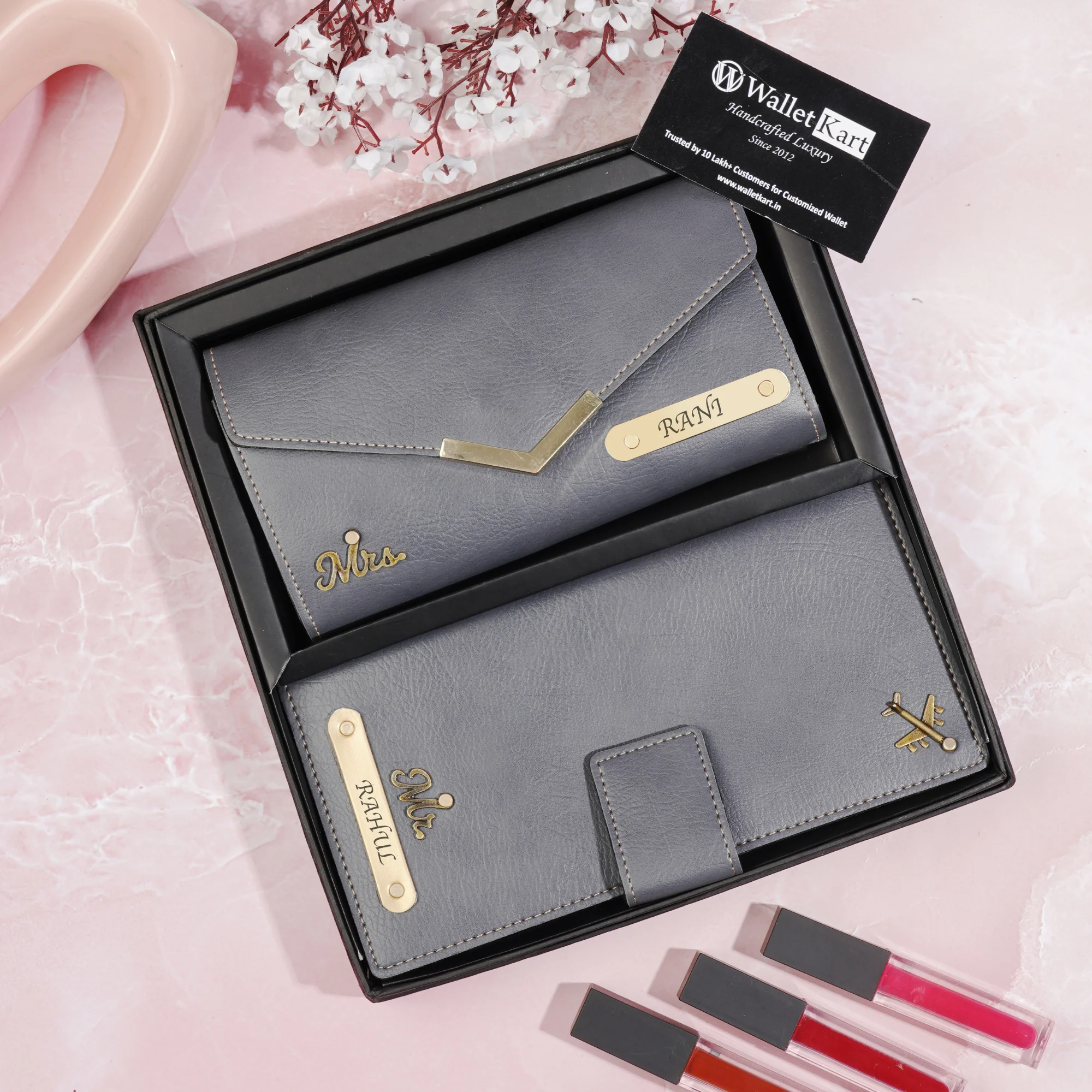 The Perfect Gift: Custom Clutch & Travel Wallet Set 2 in 1 Personlised Leather Gift With Name & Charm - Image 8