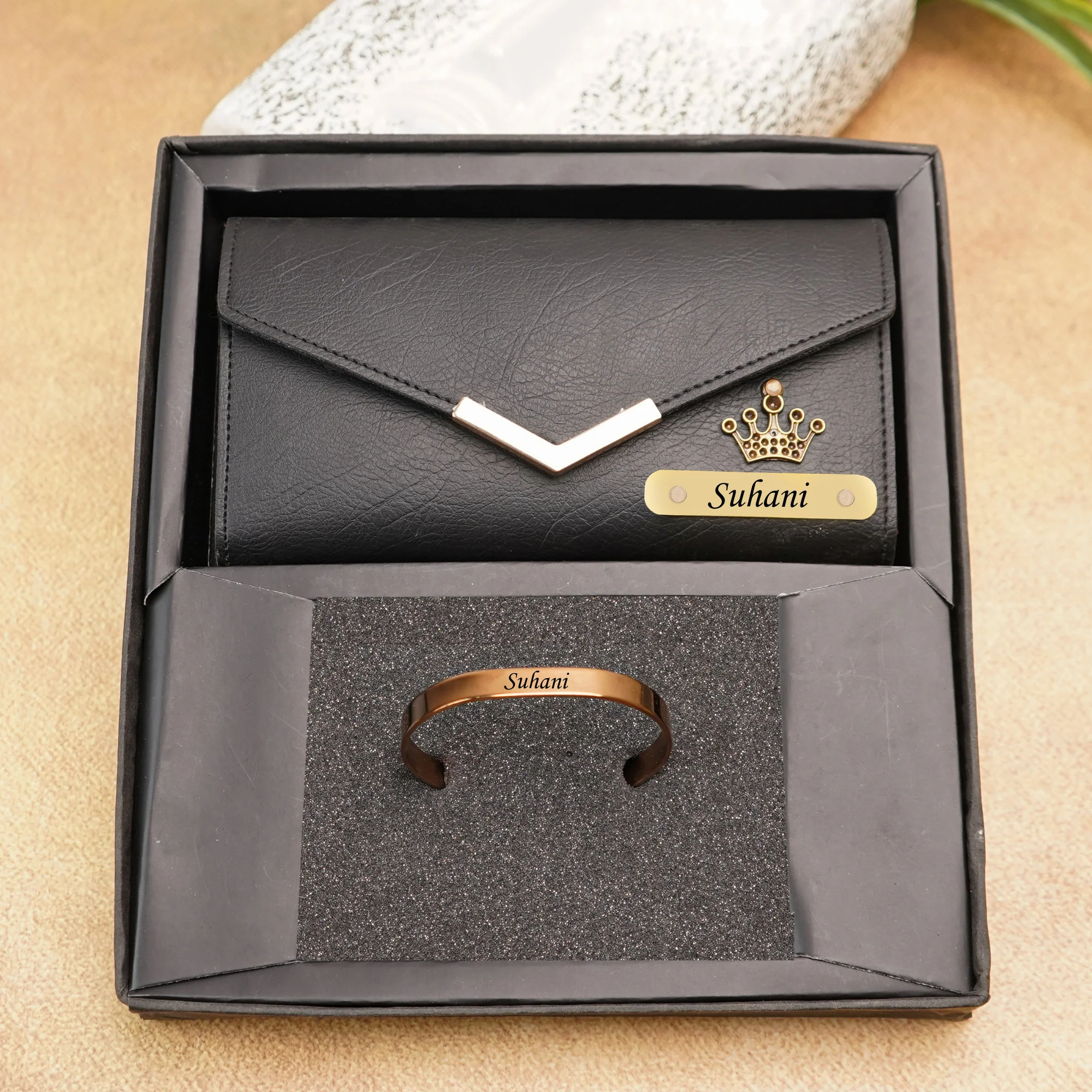 Personalized Leather Name Clutch & Bracelet Combo | Elegant Gift for Women like Girlfriend | Wife - Image 4