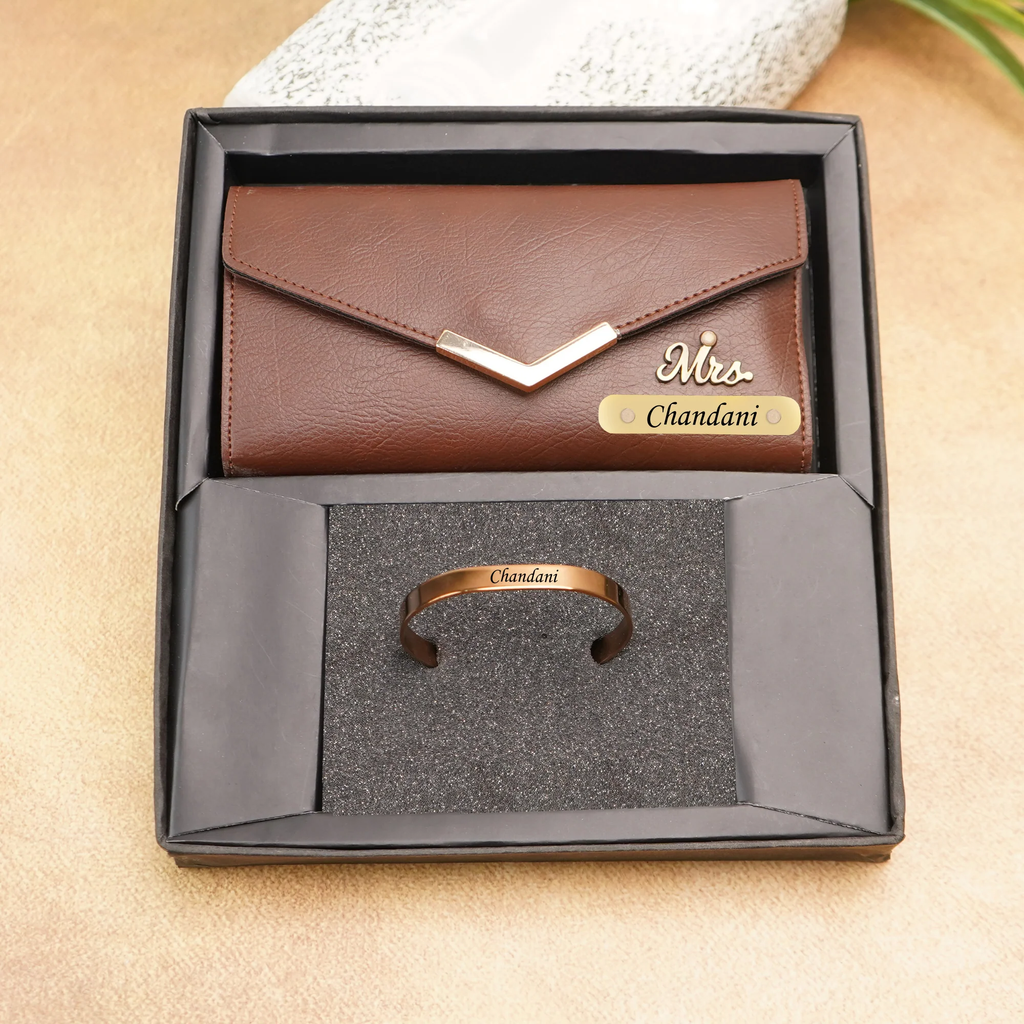 Personalized Leather Name Clutch & Bracelet Combo | Elegant Gift for Women like Girlfriend | Wife - Image 6