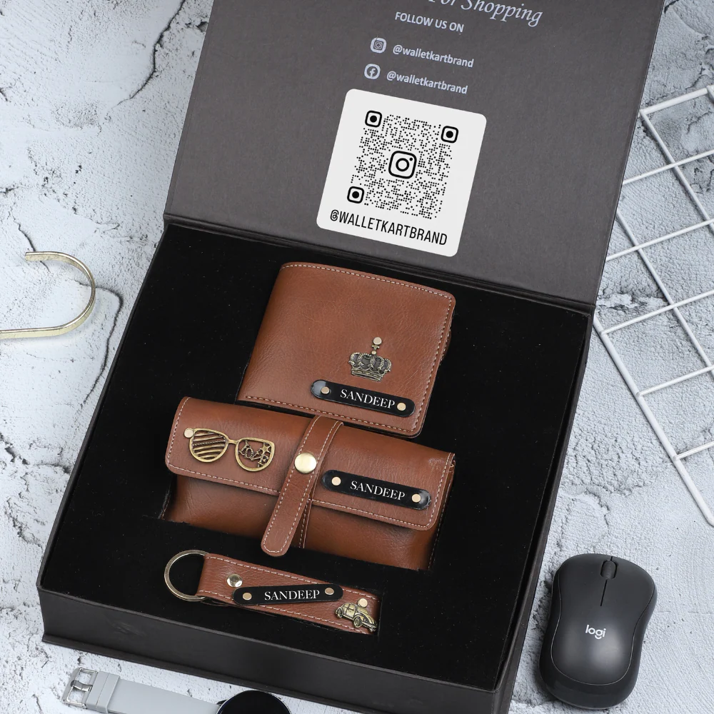 Personalized Leather Wallet, Keychain & Eyewear Case for Men | Name Engraved - Image 5