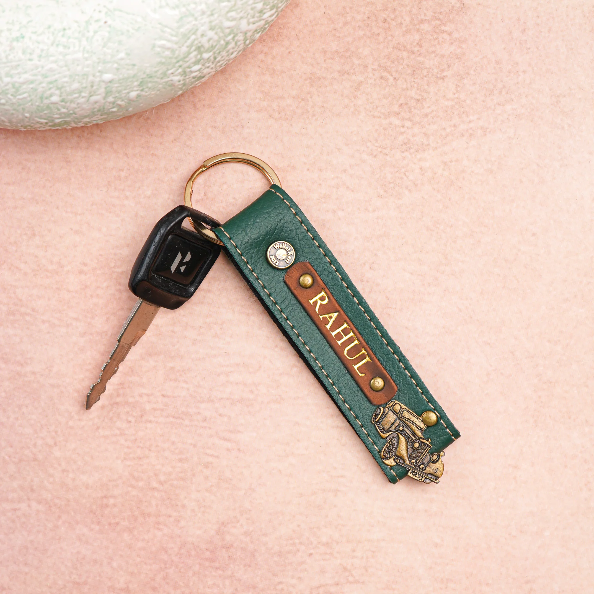 WalletKart Personalized Leather Keychain Name Golden Foil On Leather Strip - Image 4
