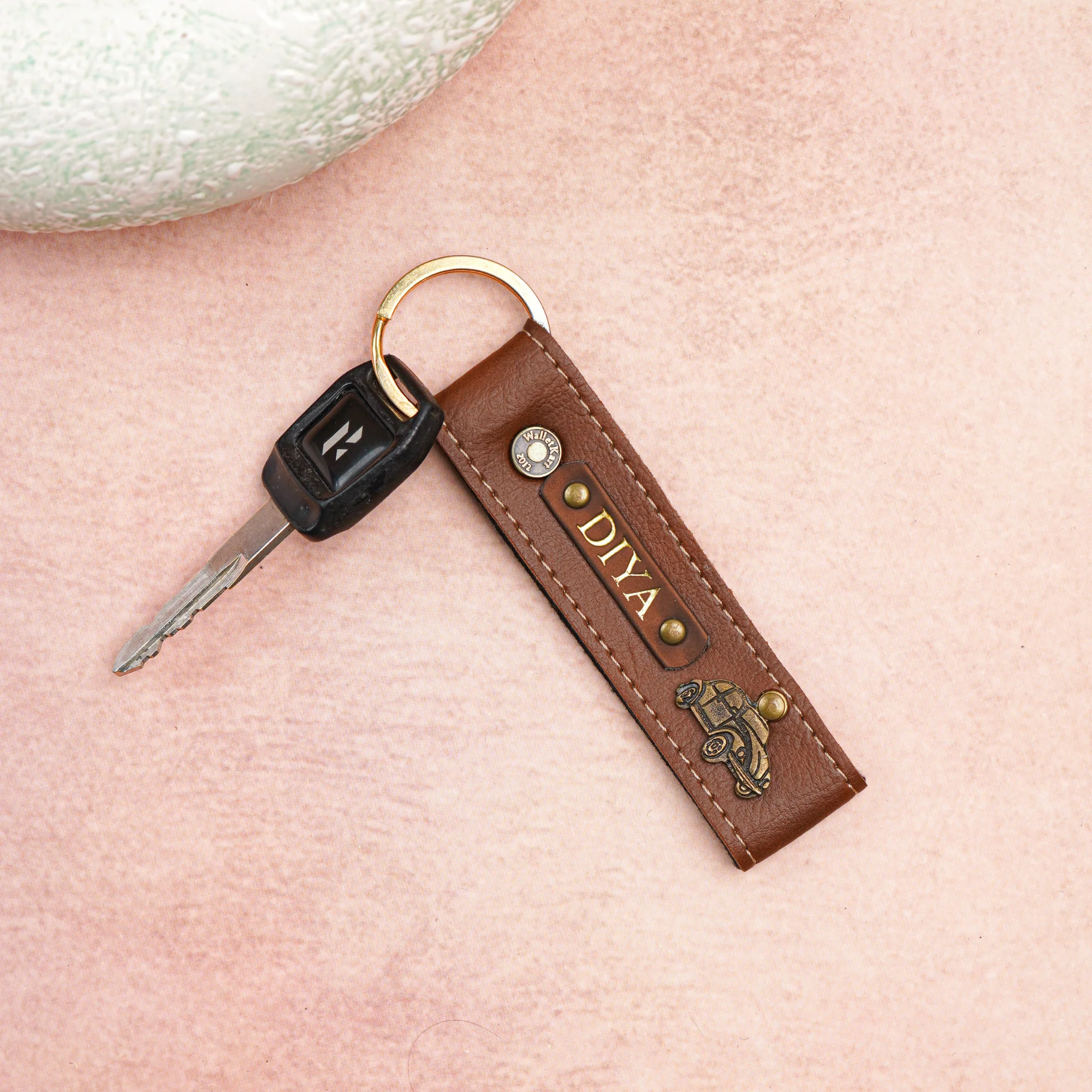 WalletKart Personalized Leather Keychain Name Golden Foil On Leather Strip - Image 6