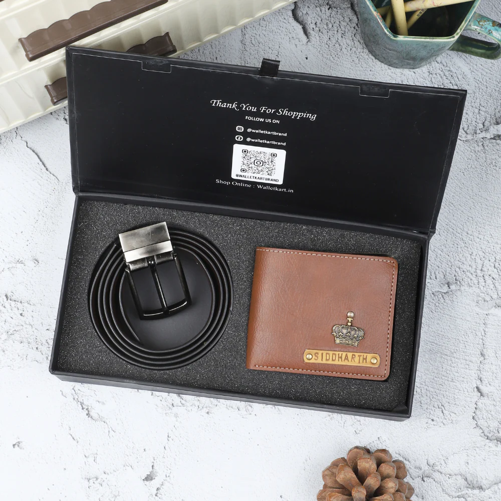 Personalised 2-in-1 Leather 's Wallet Embossed Leather Name Strip and Charm and Belt For Boyfriend, Husband & Father On Birthday and Anniversary - Image 6