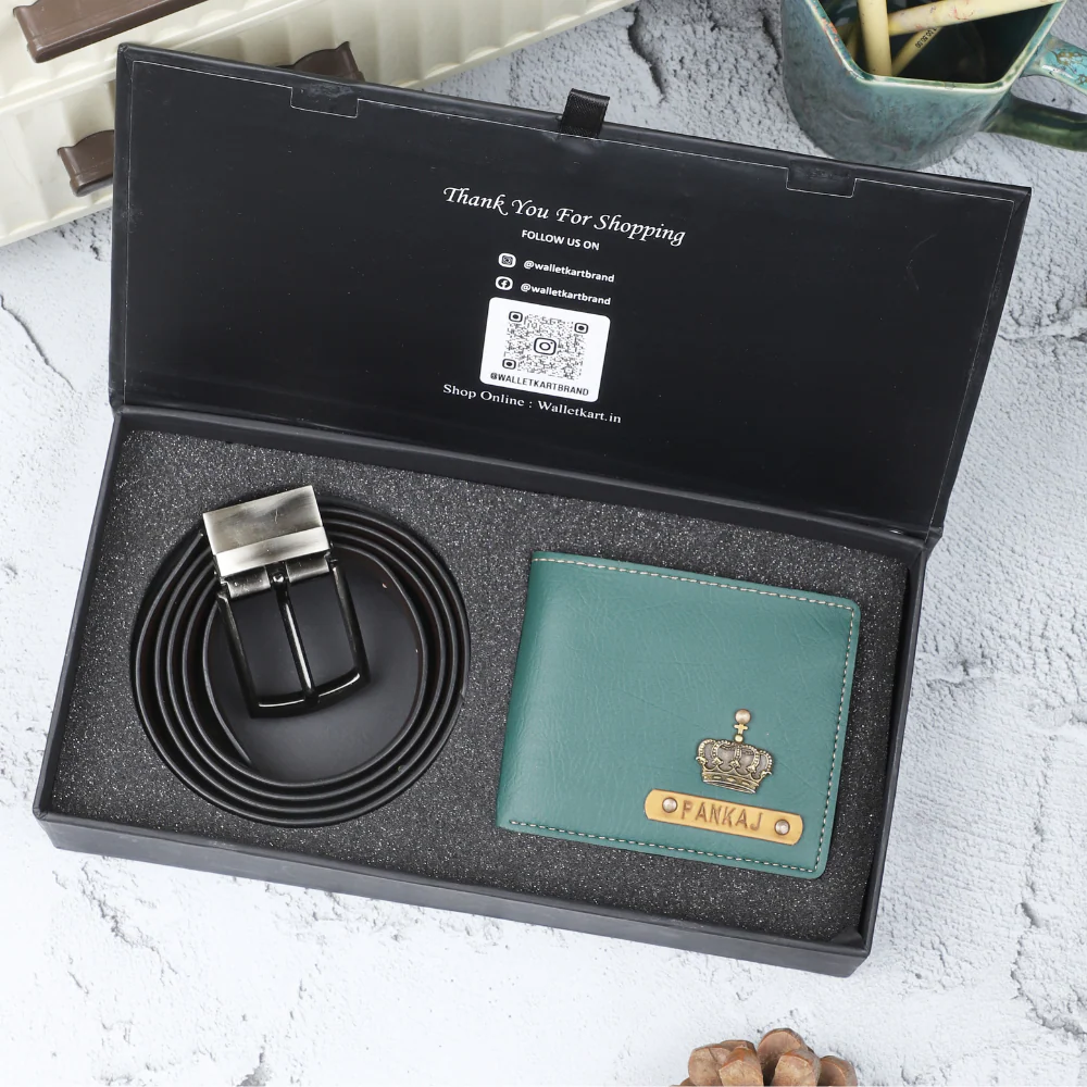 Personalised 2-in-1 Leather 's Wallet Embossed Leather Name Strip and Charm and Belt For Boyfriend, Husband & Father On Birthday and Anniversary - Image 8