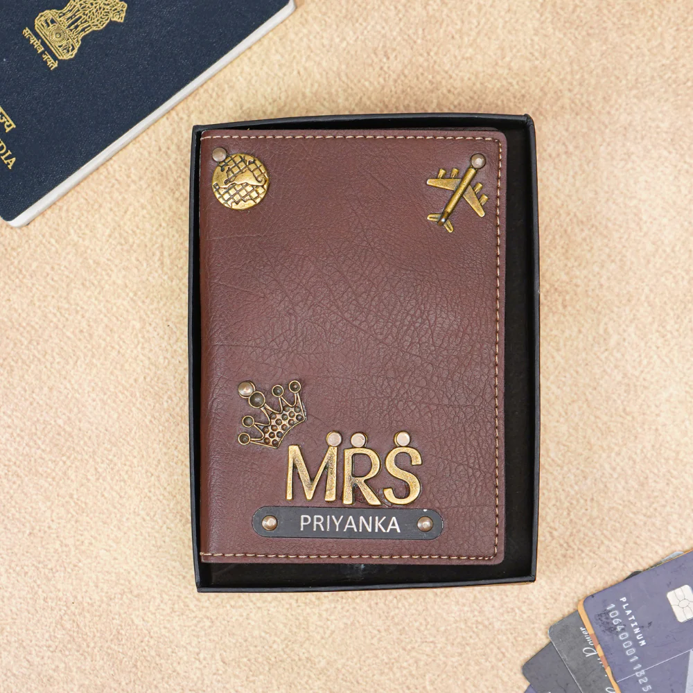 Personalized Leather Name MRS. Passport Cover with Charm - Image 2
