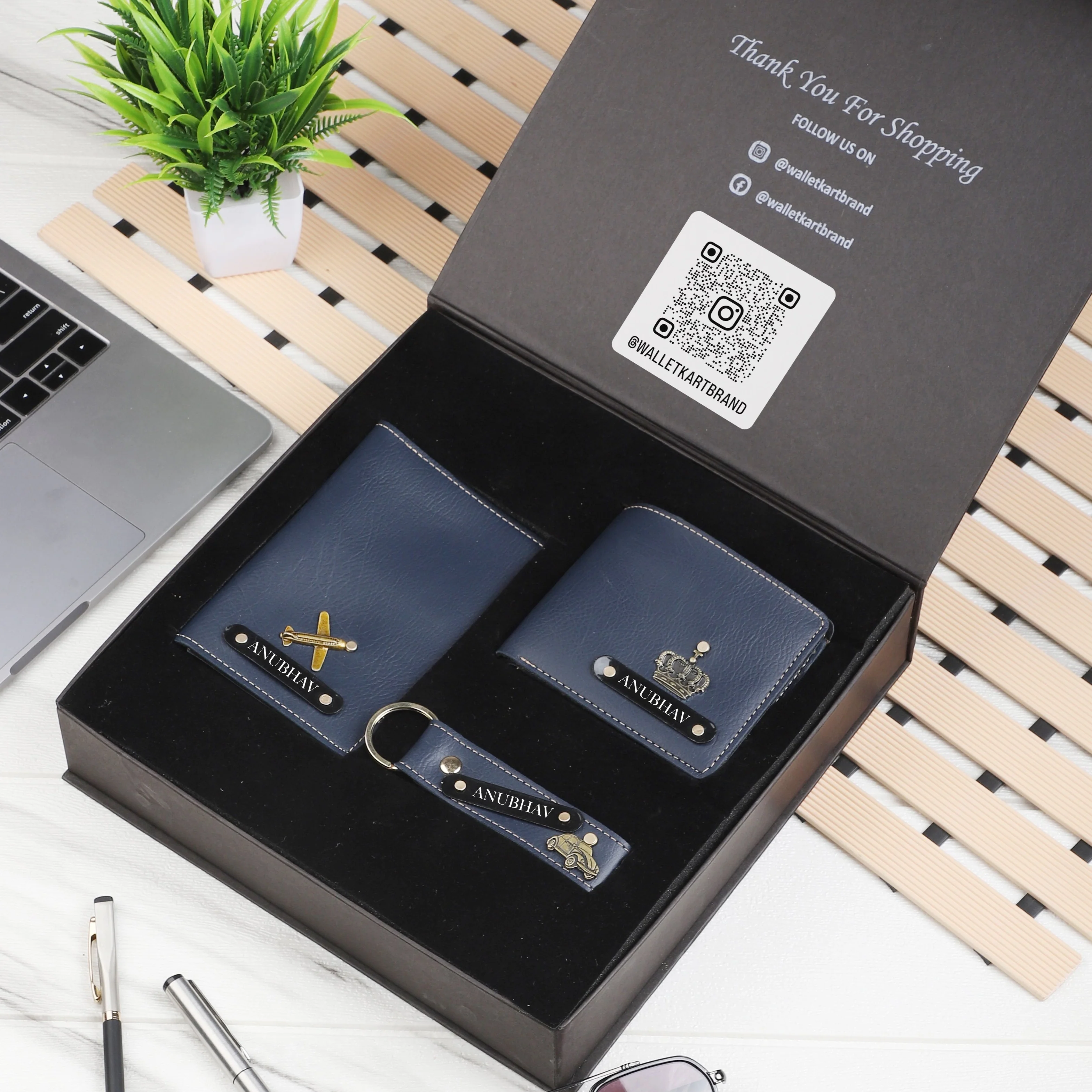 Personalised 3-in-1 Leather ’s Wallet, Passport Cover & Keychain with Engraved Black Plate With Name and Charm For Boyfriend, Husband & Father On Birthday and Anniversary - Image 6