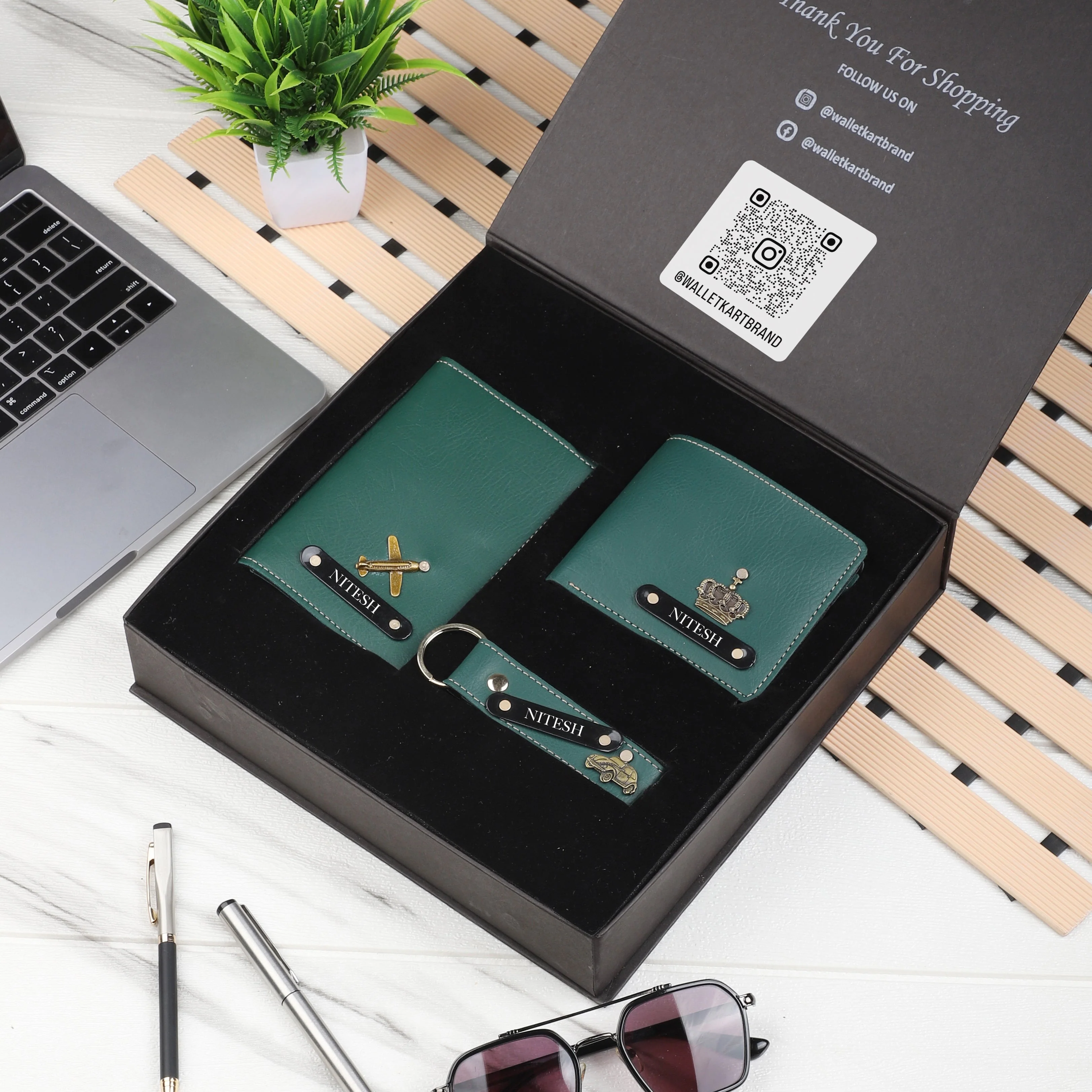 Personalised 3-in-1 Leather ’s Wallet, Passport Cover & Keychain with Engraved Black Plate With Name and Charm For Boyfriend, Husband & Father On Birthday and Anniversary - Image 7
