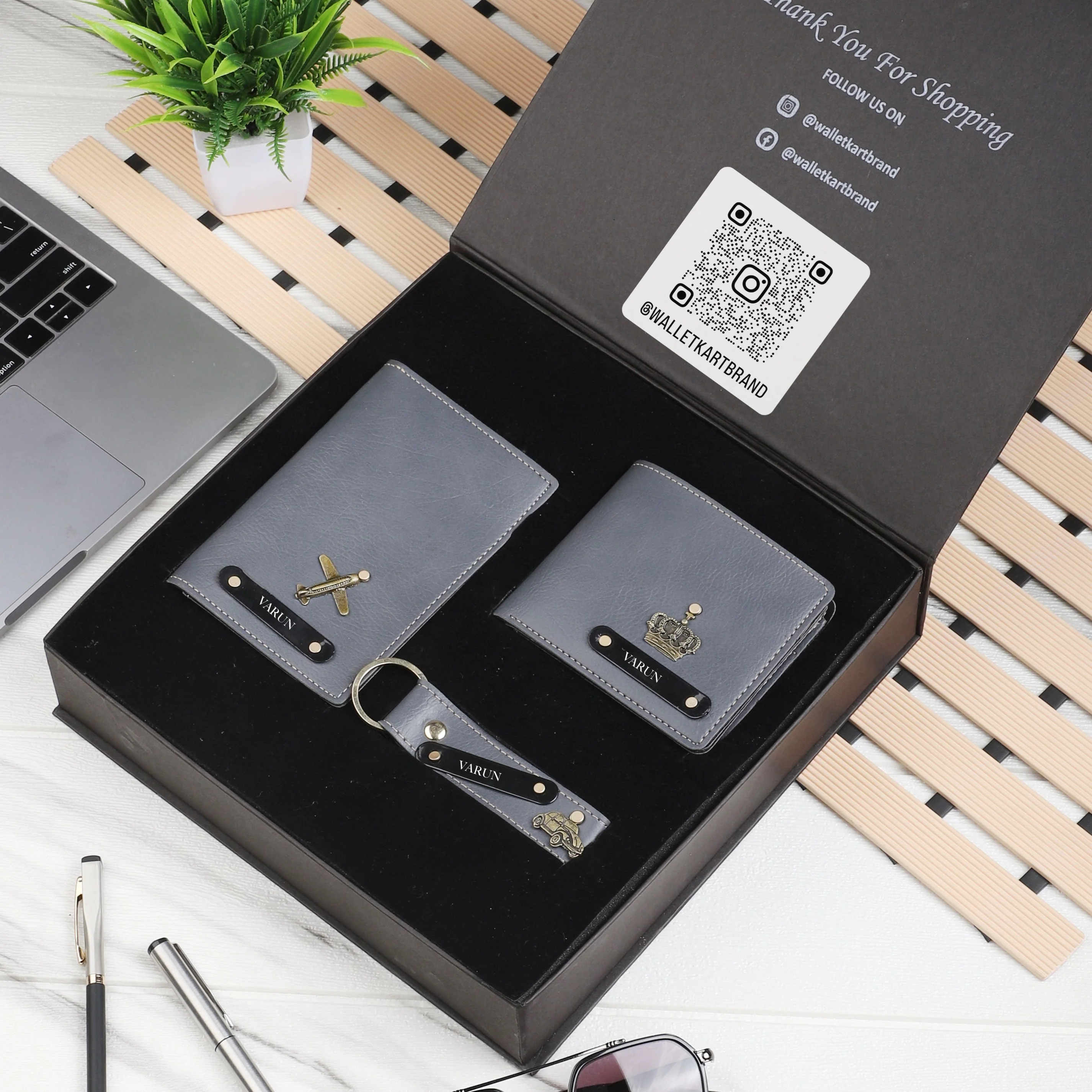 Personalised 3-in-1 Leather ’s Wallet, Passport Cover & Keychain with Engraved Black Plate With Name and Charm For Boyfriend, Husband & Father On Birthday and Anniversary - Image 8