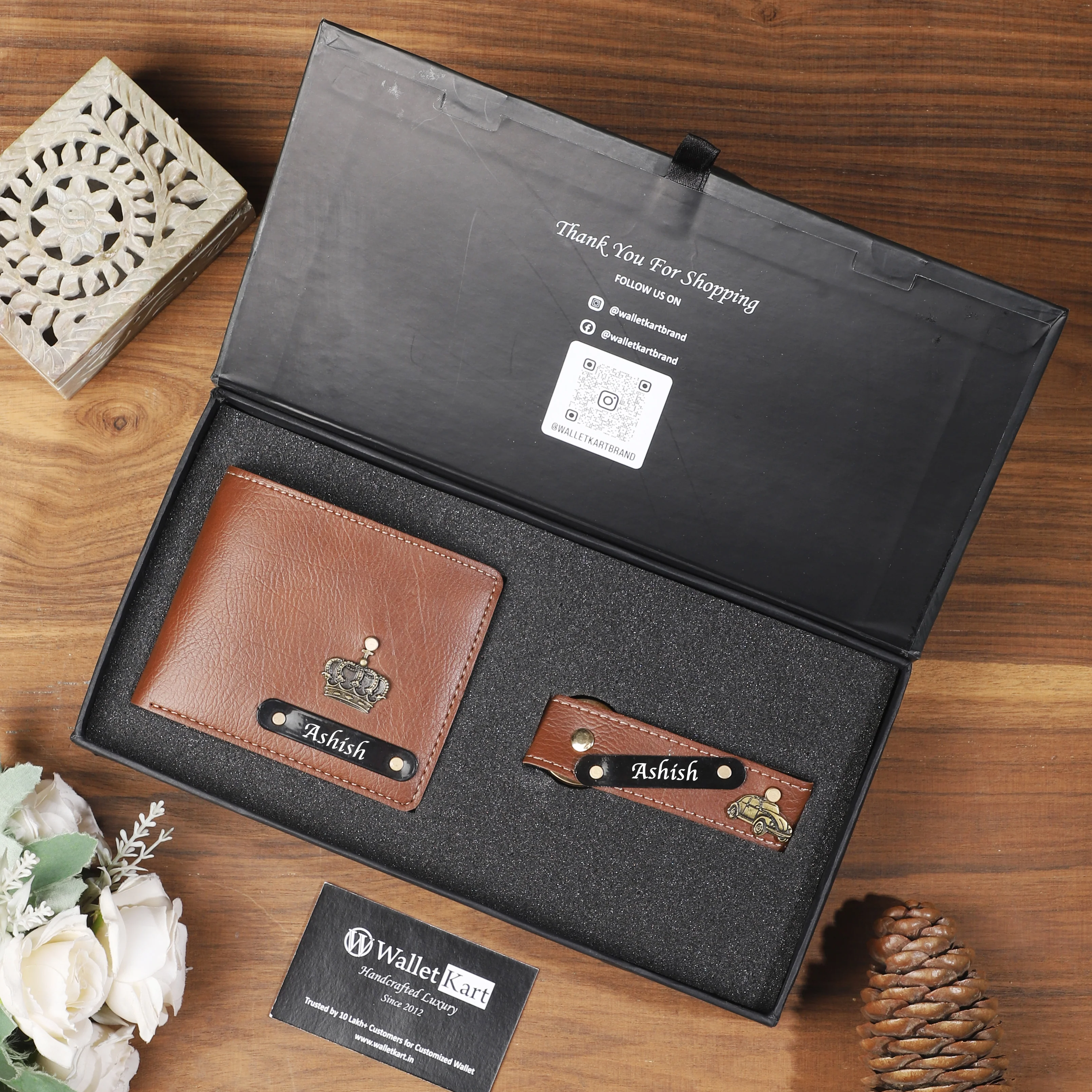 Personalized Leather Wallet & Keychain for Men | Engraved Name Plate - Image 5
