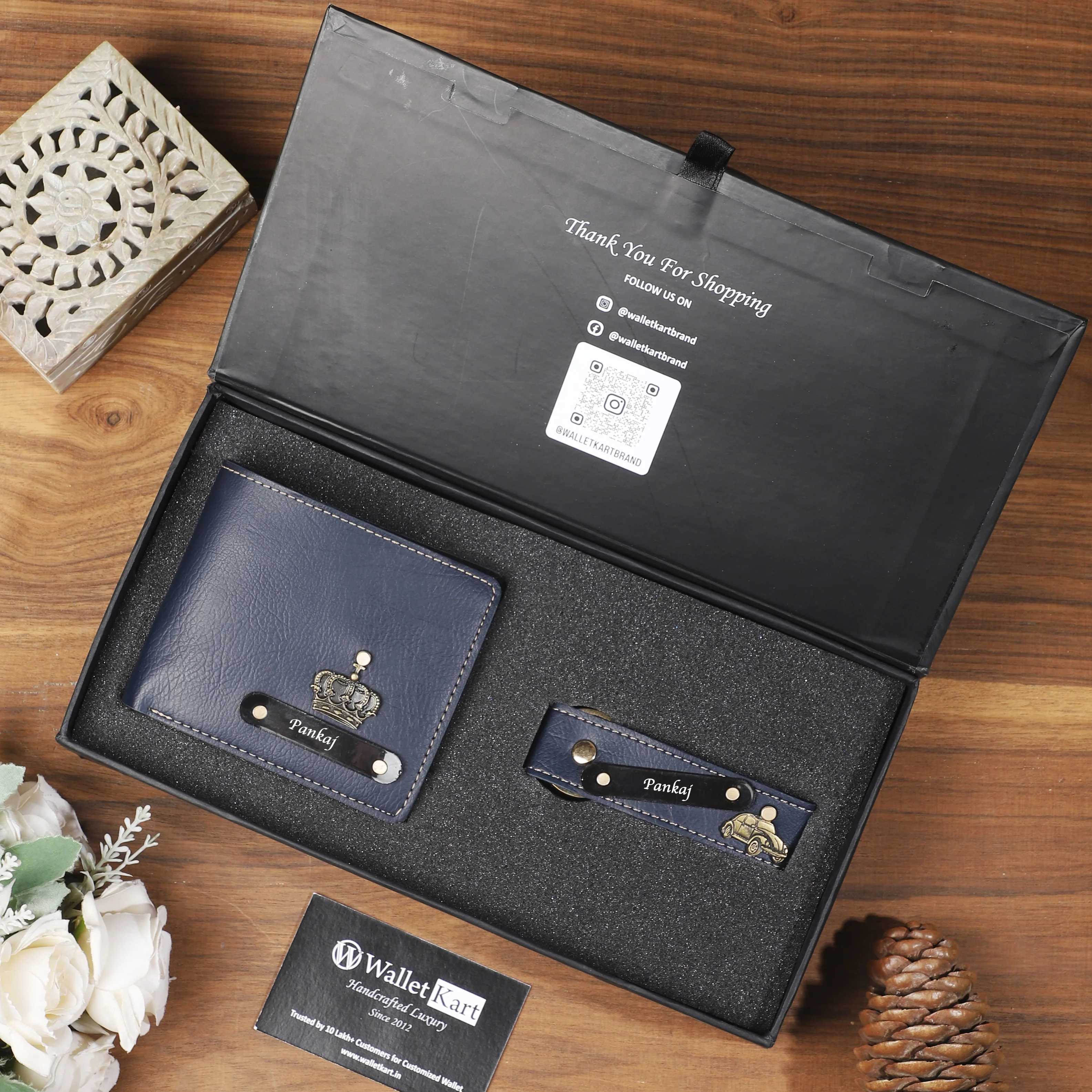 Personalized Leather Wallet & Keychain for Men | Engraved Name Plate - Image 6