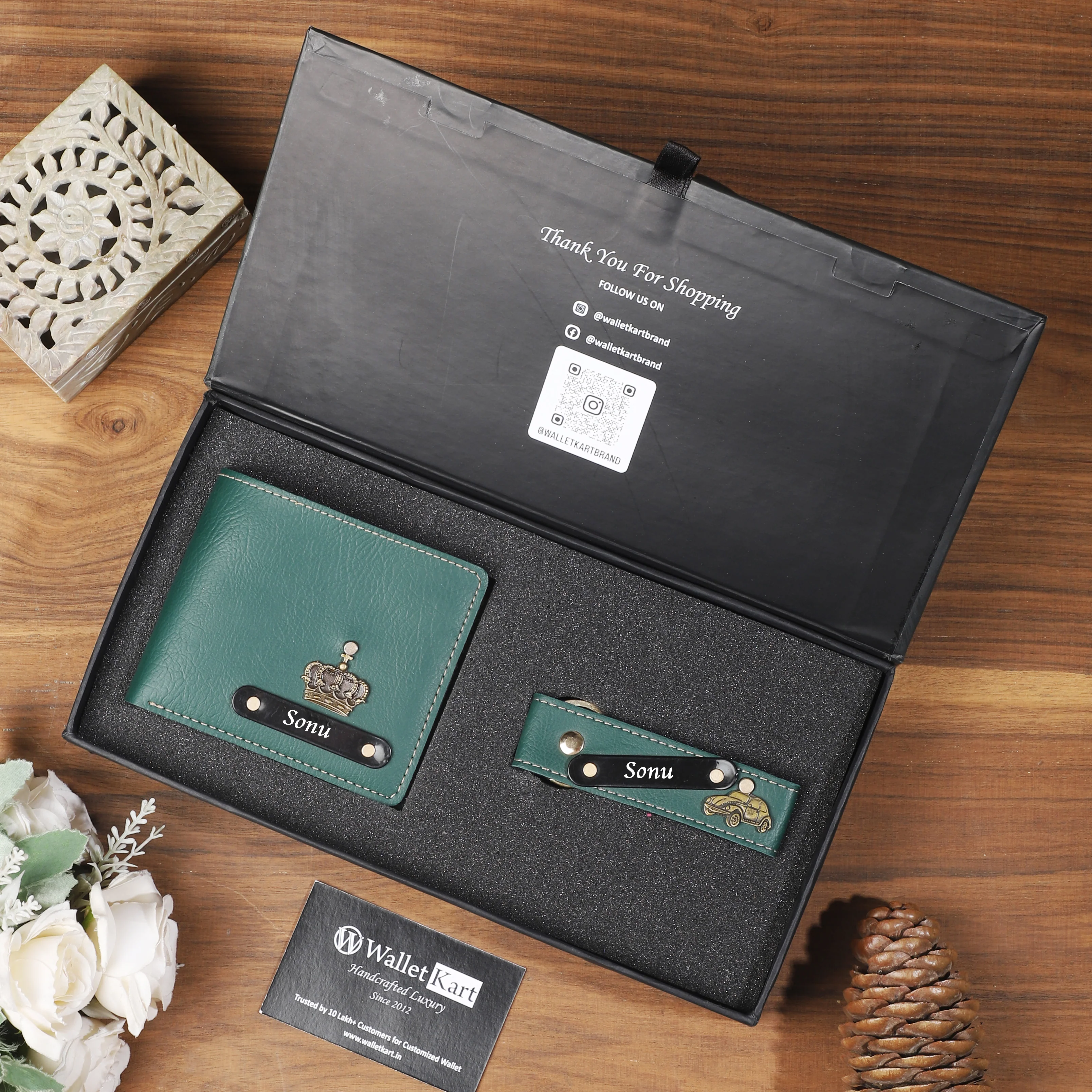 Personalized Leather Wallet & Keychain for Men | Engraved Name Plate - Image 7