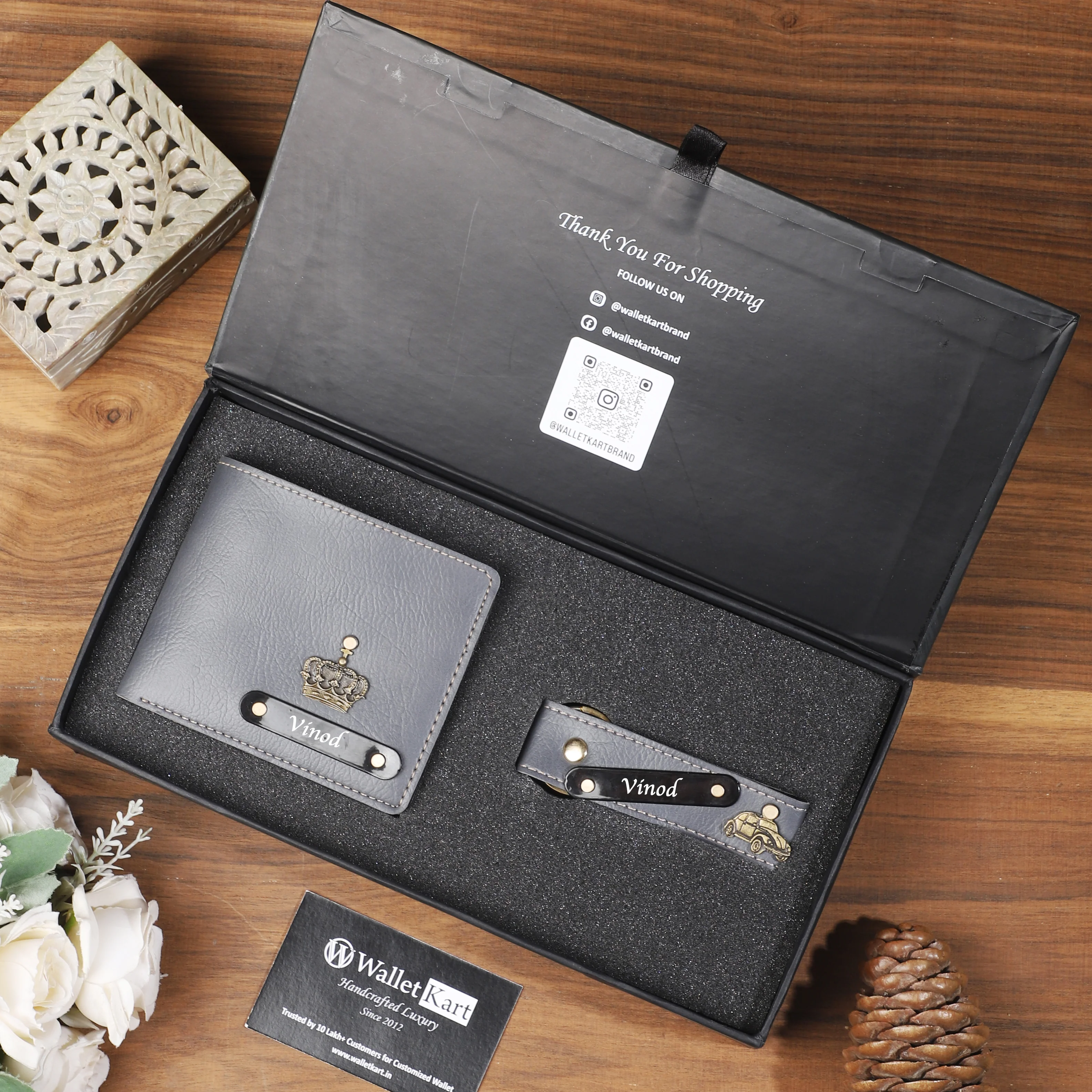 Personalized Leather Wallet & Keychain for Men | Engraved Name Plate - Image 8
