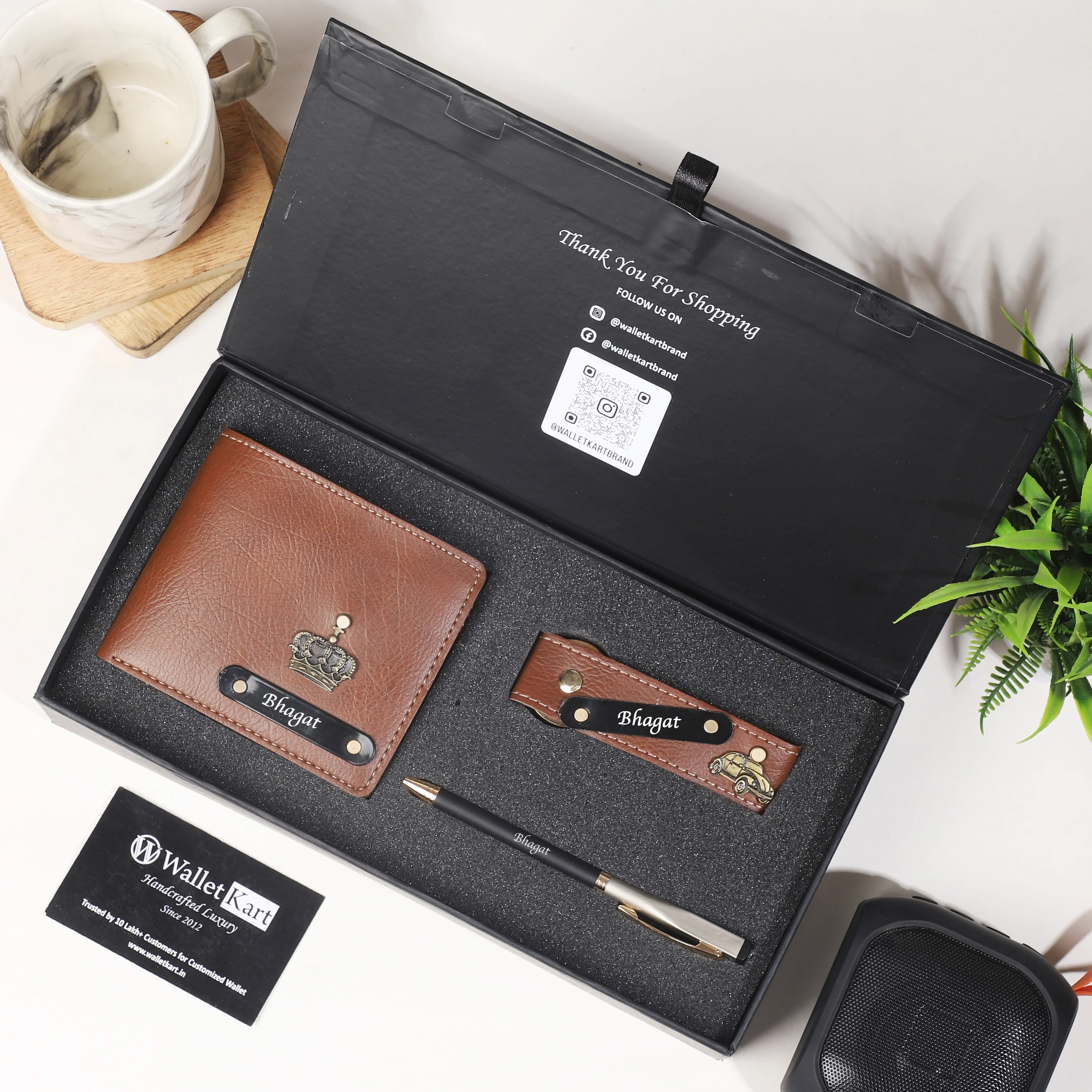 Personalised Leather Wallet, Pen & Keychain for Men | Custom Gift Combo - Image 5