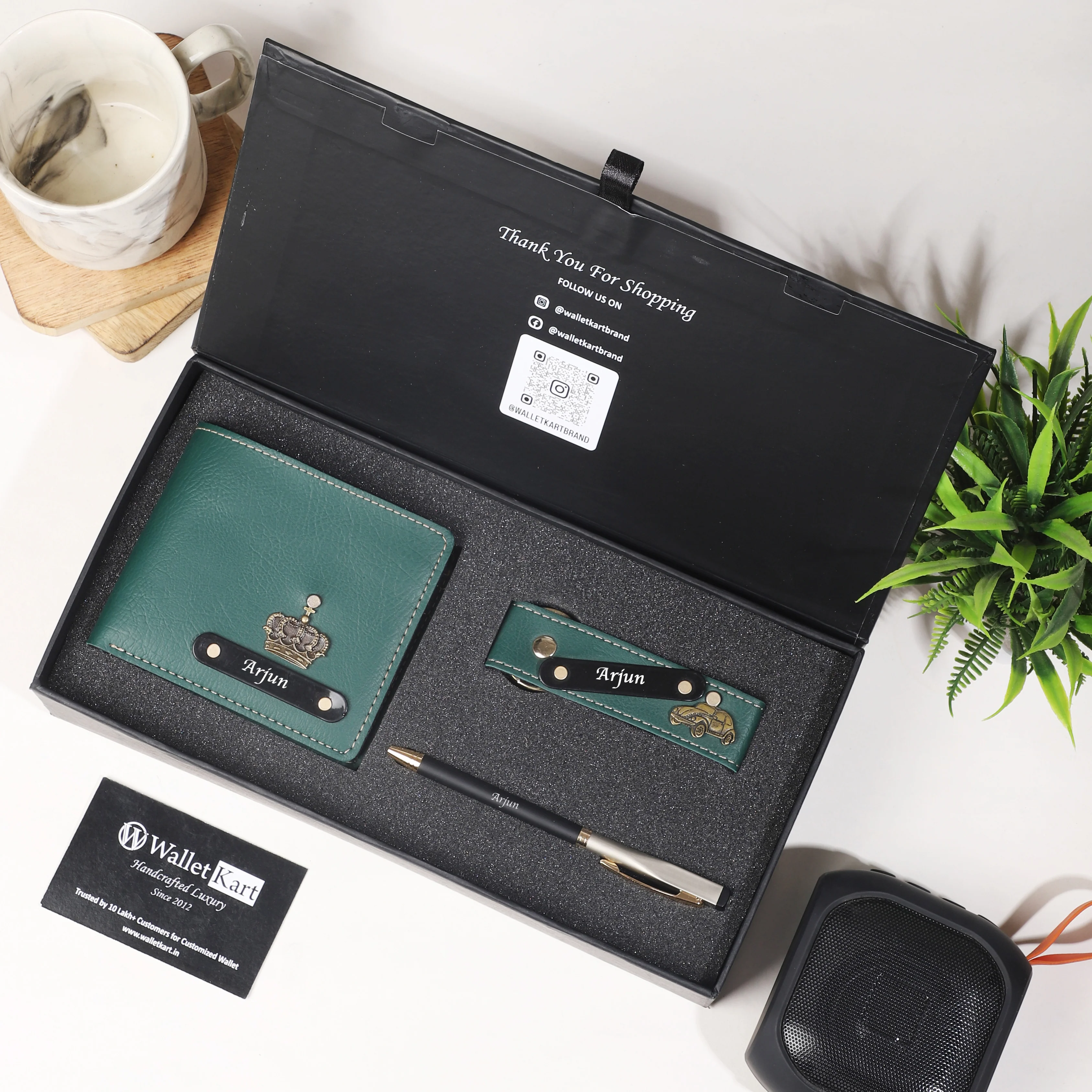 Personalised Leather Wallet, Pen & Keychain for Men | Custom Gift Combo - Image 7