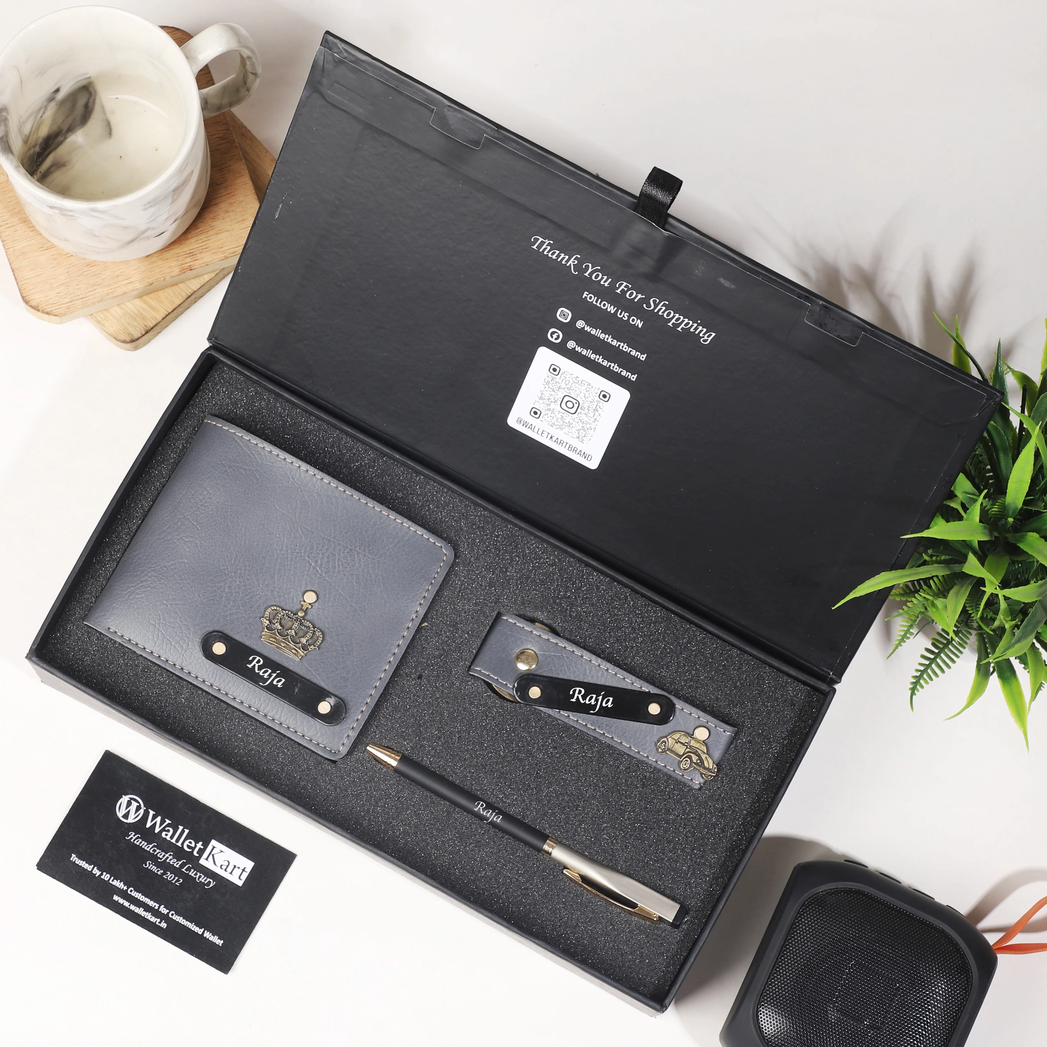 Personalised Leather Wallet, Pen & Keychain for Men | Custom Gift Combo - Image 8