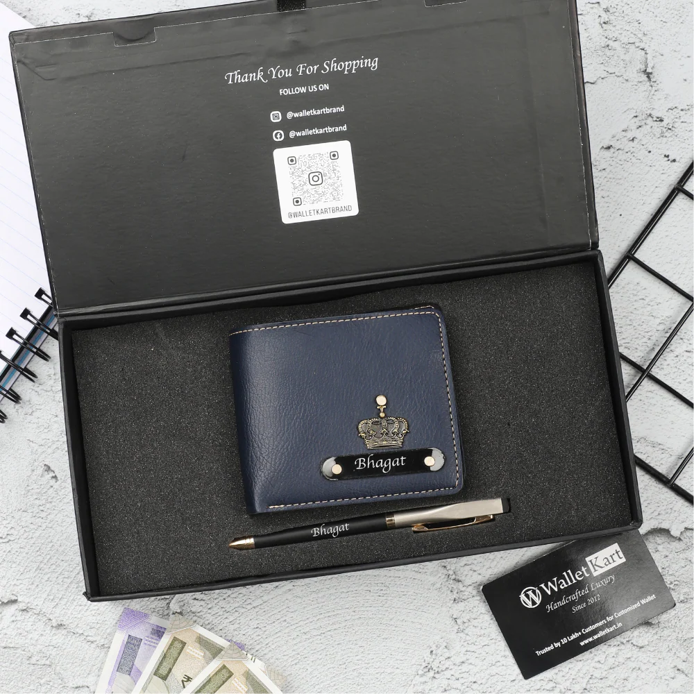 Personalized Leather Men's Wallet with name & Pen Set for Him - Image 6