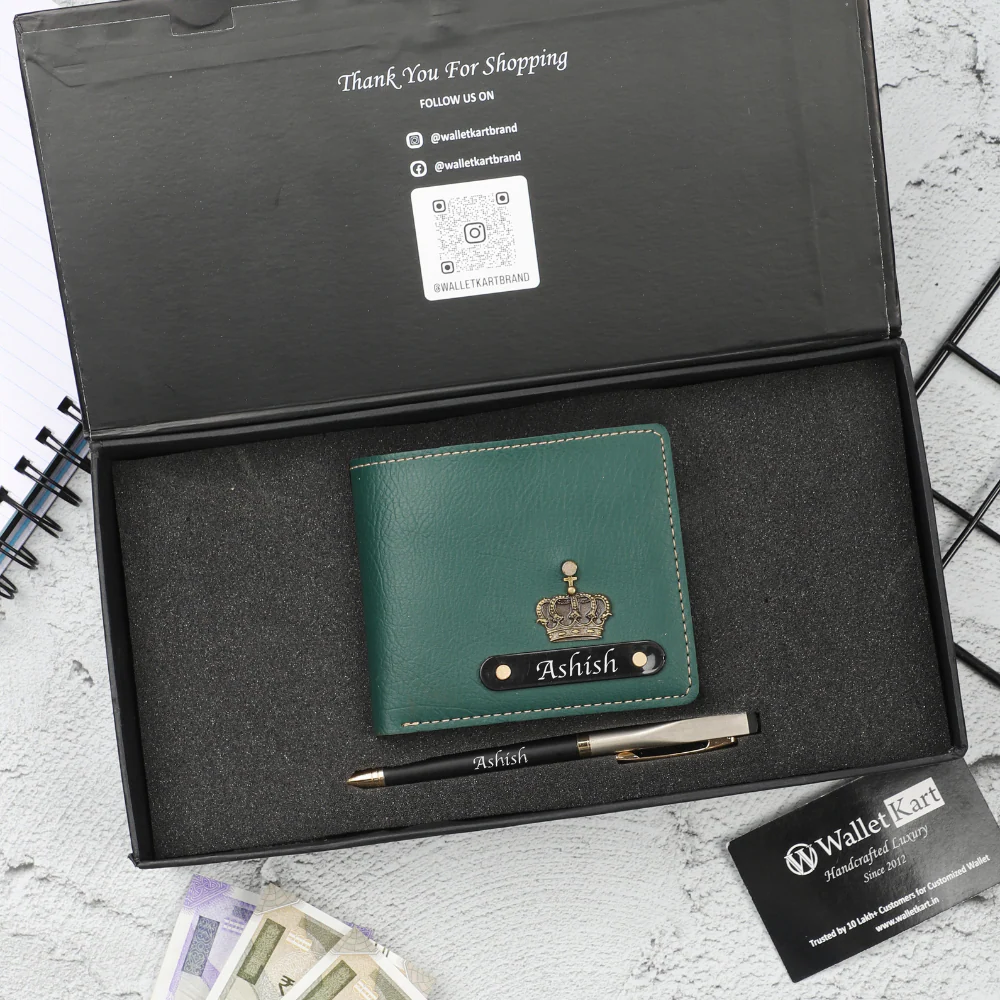 Personalized Leather Men's Wallet with name & Pen Set for Him - Image 7