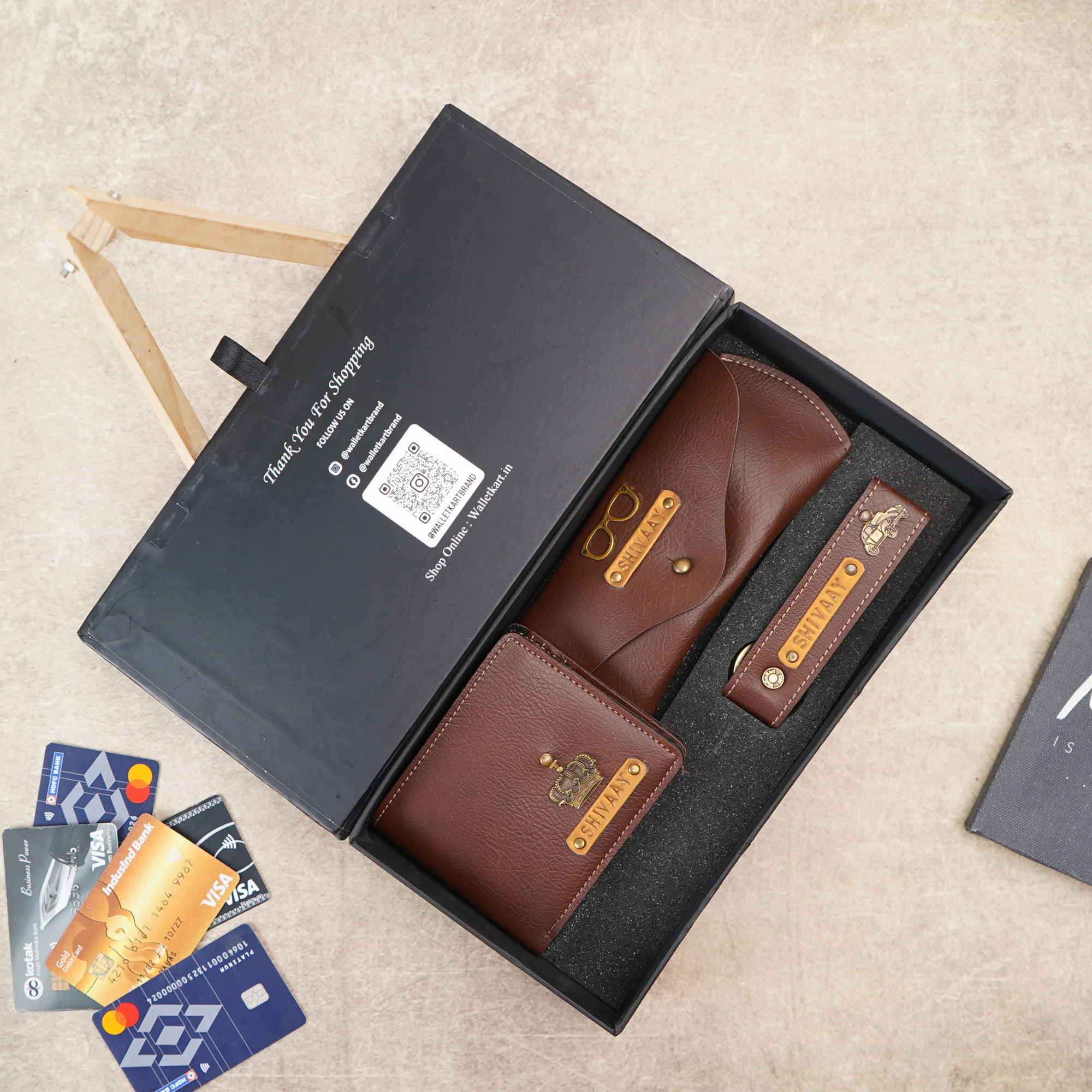 Personalised 3-in-1 Leather's Wallet Combo with Eyewear Case, Keychain Embossed Leather Name Strip and Charm For Boyfriend, Husband & Father On Birthday and Anniversary - Image 6