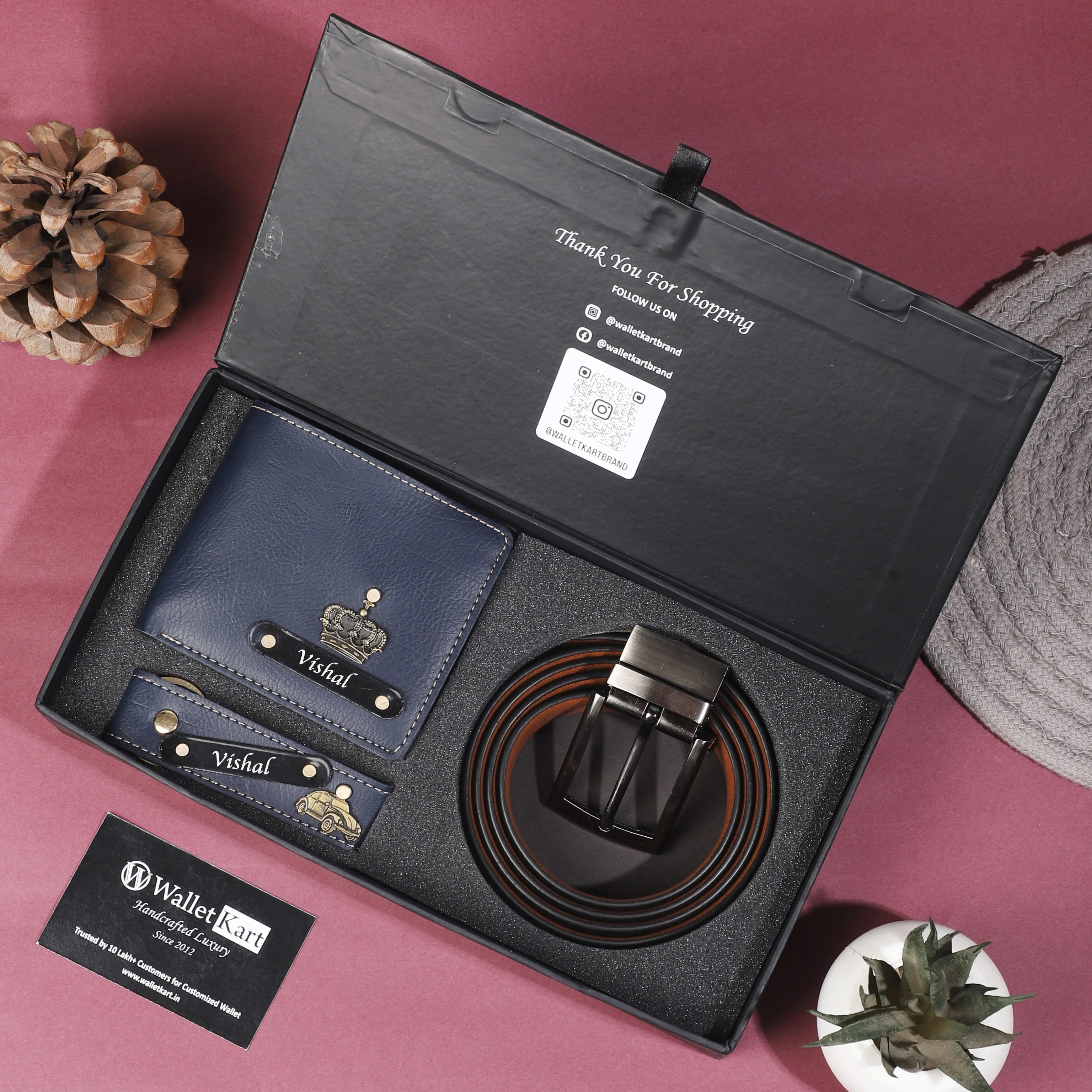 Personalized Leather Wallet, Belt & Keychain for Men | Name Engraved Gift - Image 6