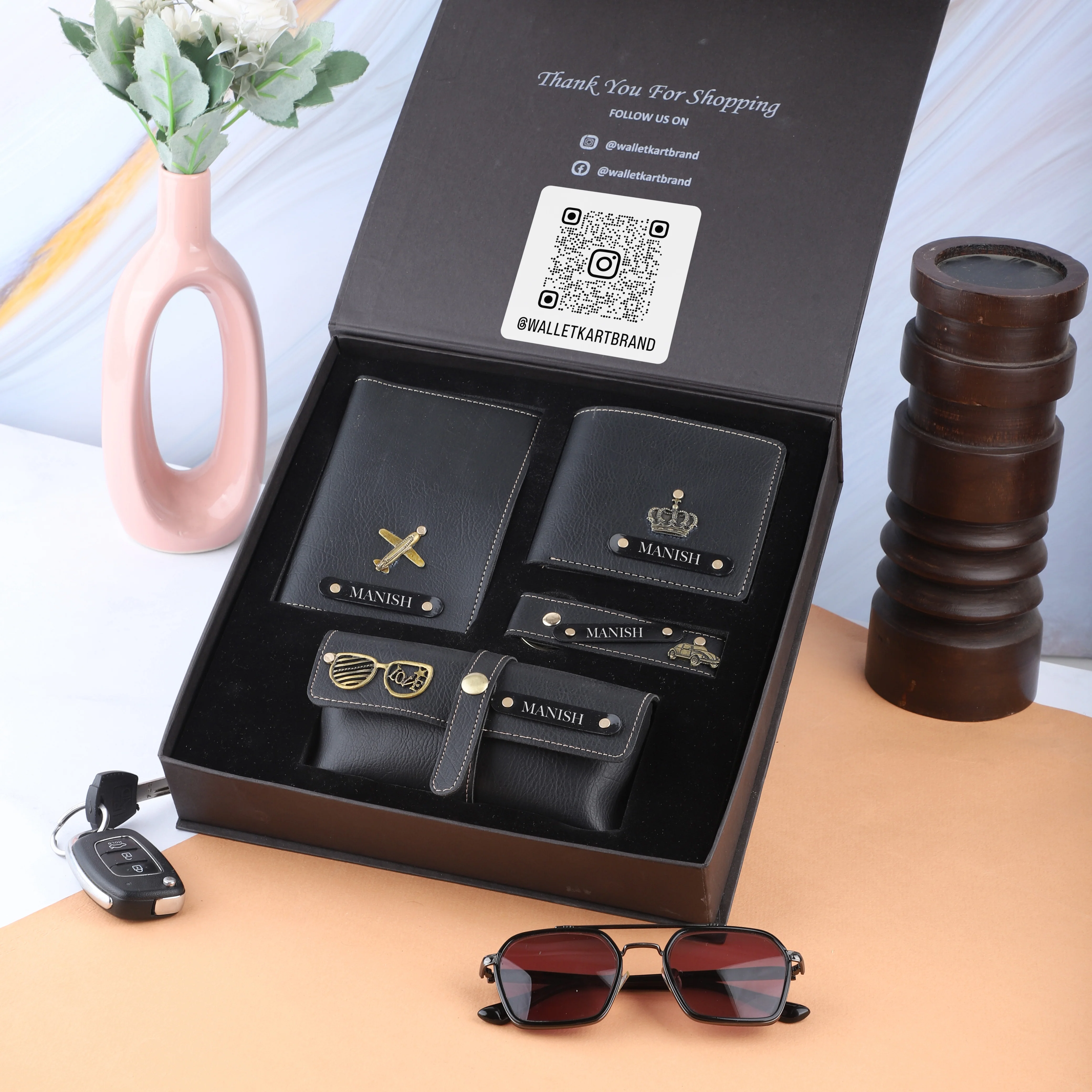 Personalised Leather's Gift Combo for Men – Wallet, Eyewear, Passport & Keychain - Image 6