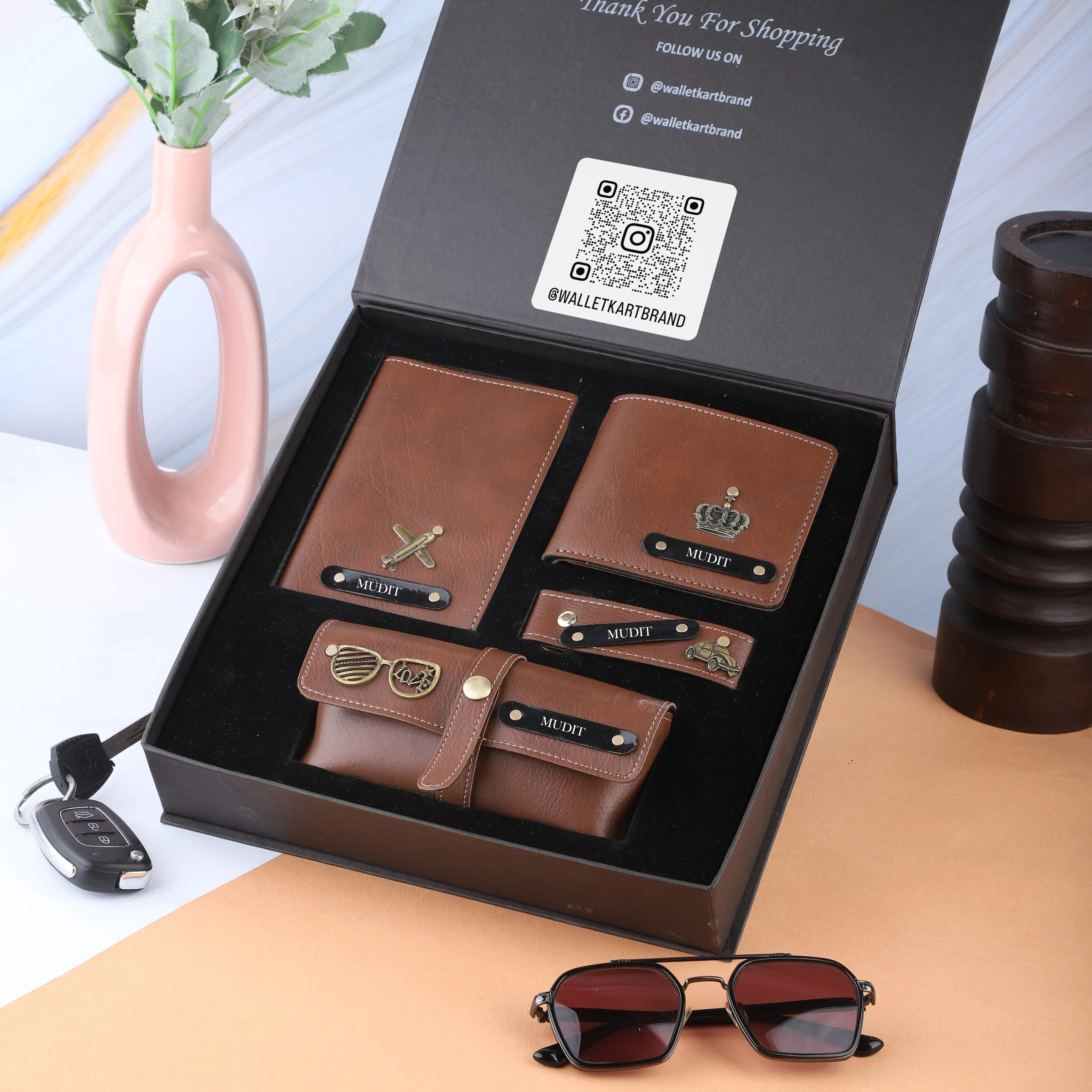 Personalised Leather's Gift Combo for Men – Wallet, Eyewear, Passport & Keychain - Image 7