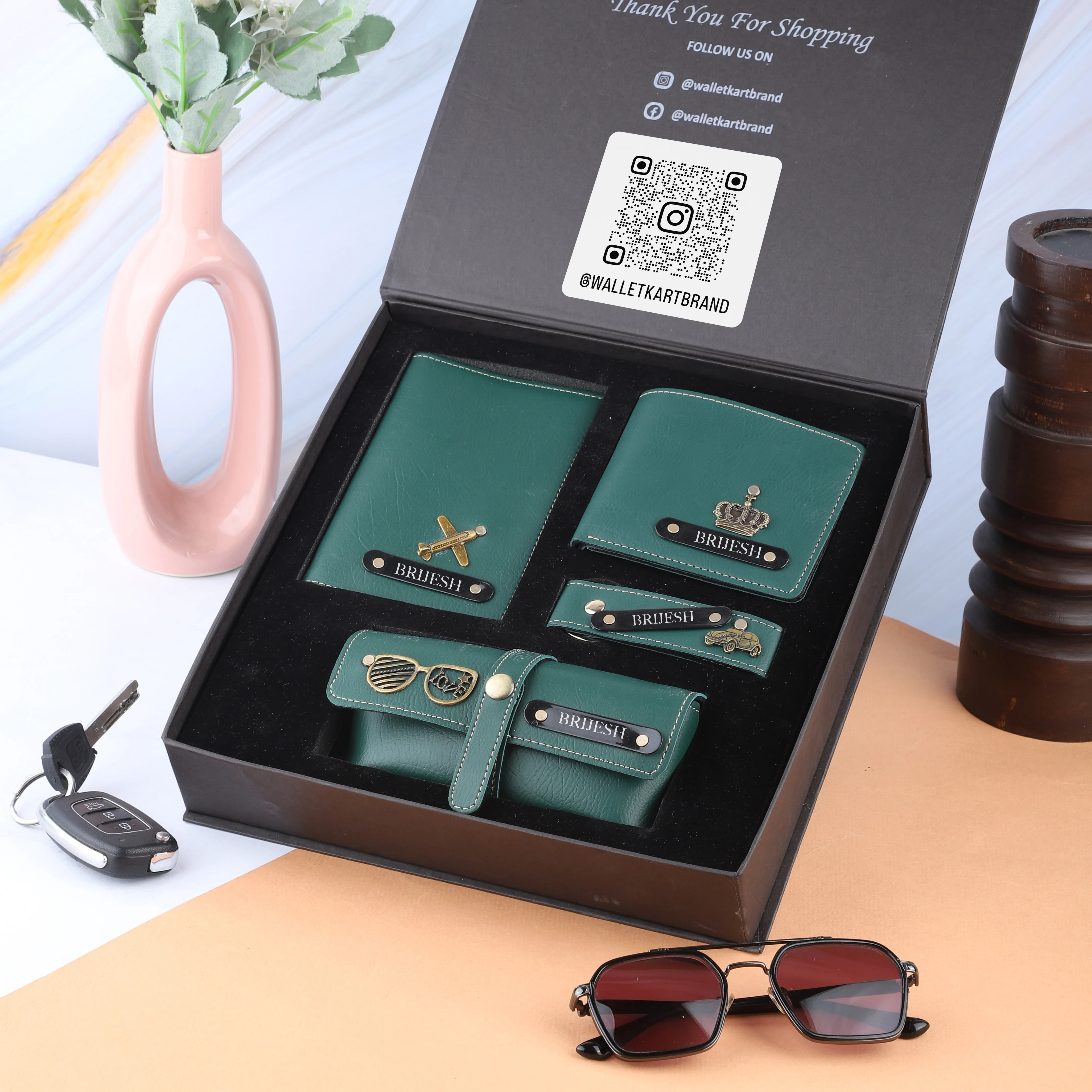 Personalised Leather's Gift Combo for Men – Wallet, Eyewear, Passport & Keychain - Image 8