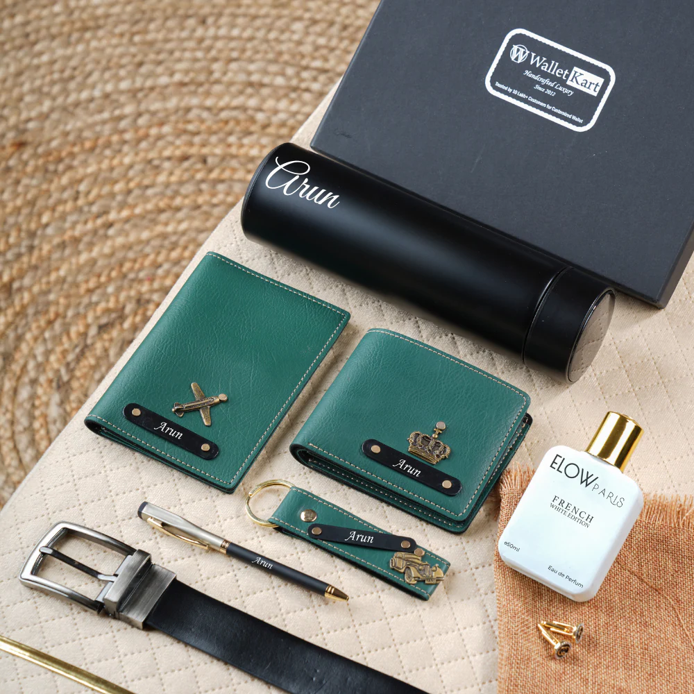 Personalised 7-in-1 Leather 's Wallet, Passport Cover, Keychain with Engraved Black Plate With Name and Charm and Pen, Perfume, Belt, Temperature Bottle For Boyfriend, Husband & Father On Birthday and Anniversary - Image 7