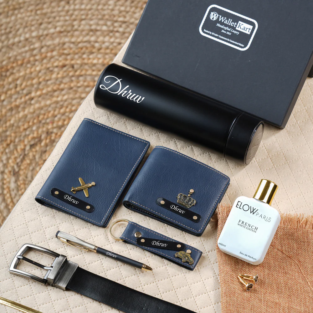 Personalised 7-in-1 Leather 's Wallet, Passport Cover, Keychain with Engraved Black Plate With Name and Charm and Pen, Perfume, Belt, Temperature Bottle For Boyfriend, Husband & Father On Birthday and Anniversary - Image 9
