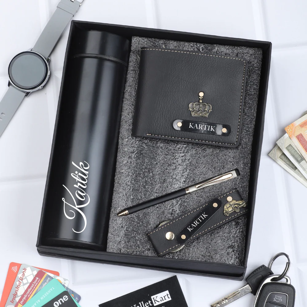 Name Engraved Wallet, Pen, Keychain & Bottle for Men | 4-in-1 Gift Combo - Image 7