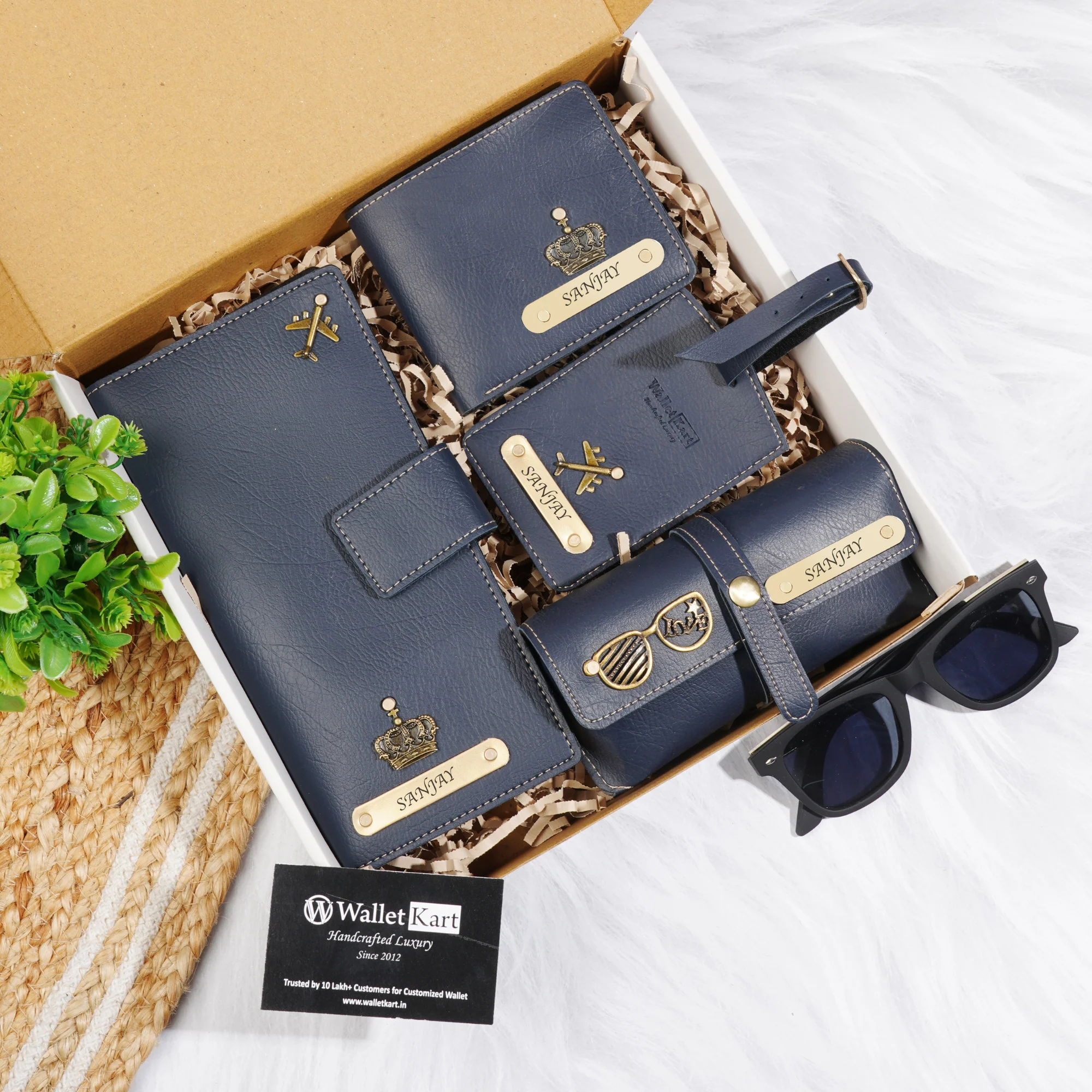 Personalised 4-in-1 Leather ’s Wallet, Luggage Tag, Eyewear Case & Travel Wallet with Engraved Golden Plate With Name and Charm For Boyfriend, Husband & Father On Birthday and Anniversary - Image 5