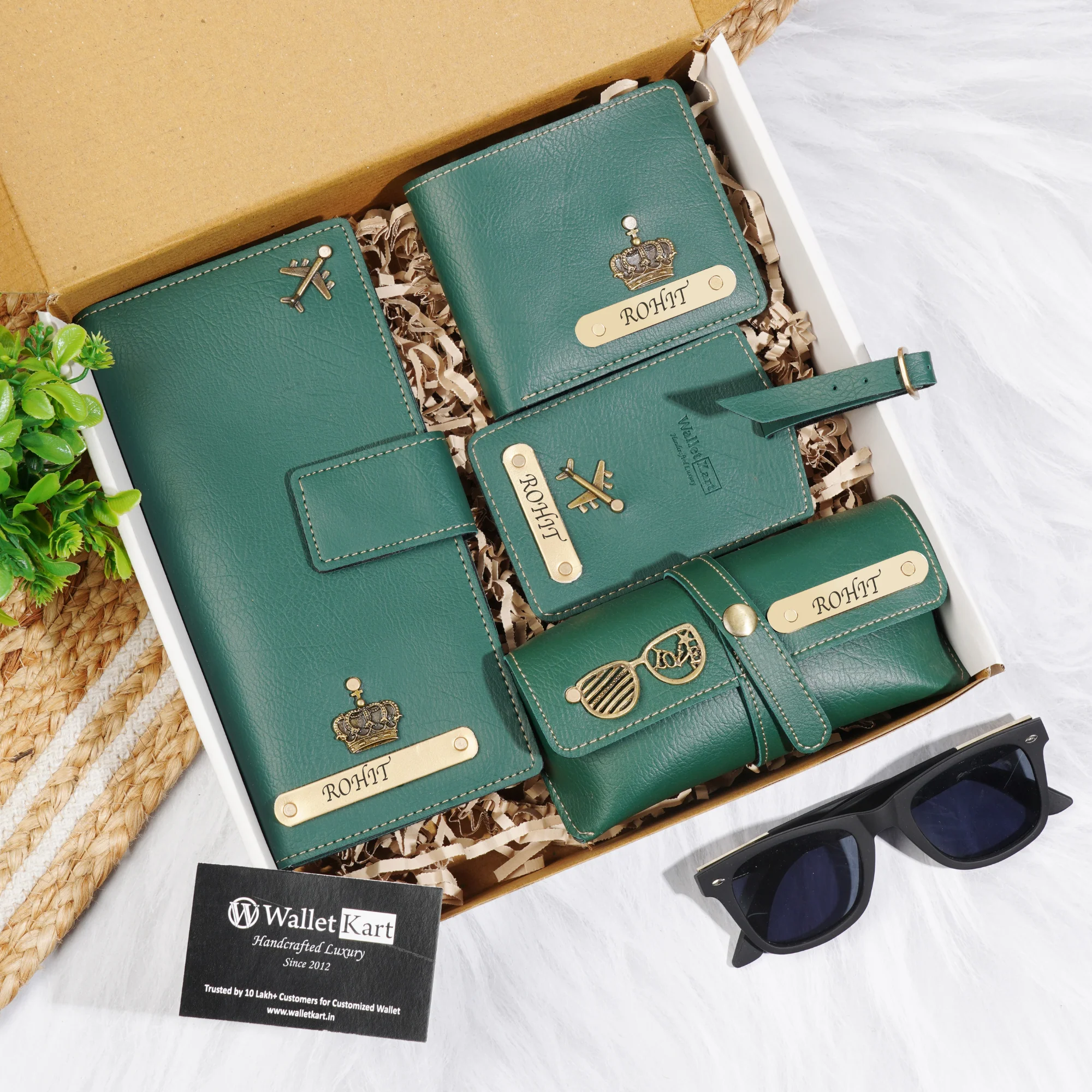 Personalised 4-in-1 Leather ’s Wallet, Luggage Tag, Eyewear Case & Travel Wallet with Engraved Golden Plate With Name and Charm For Boyfriend, Husband & Father On Birthday and Anniversary - Image 6