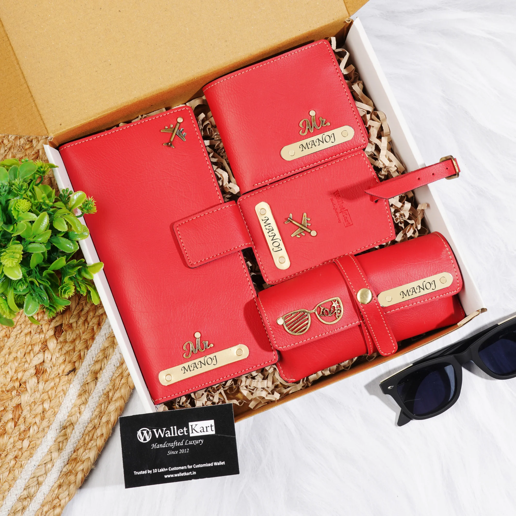 Personalised 4-in-1 Leather ’s Wallet, Luggage Tag, Eyewear Case & Travel Wallet with Engraved Golden Plate With Name and Charm For Boyfriend, Husband & Father On Birthday and Anniversary - Image 8