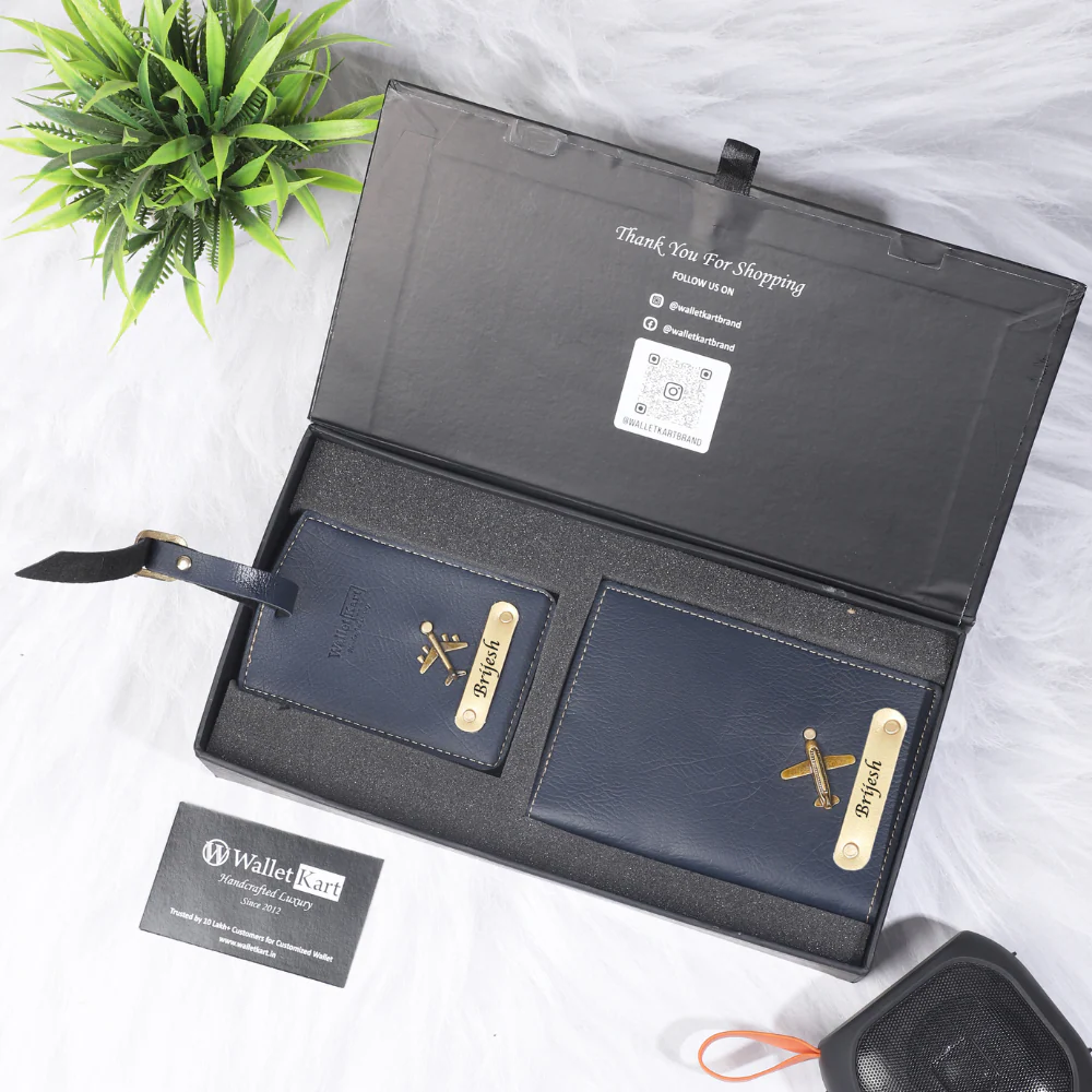Personalized Leather Passport Cover and Luggage tag with Name and Charm - Image 4