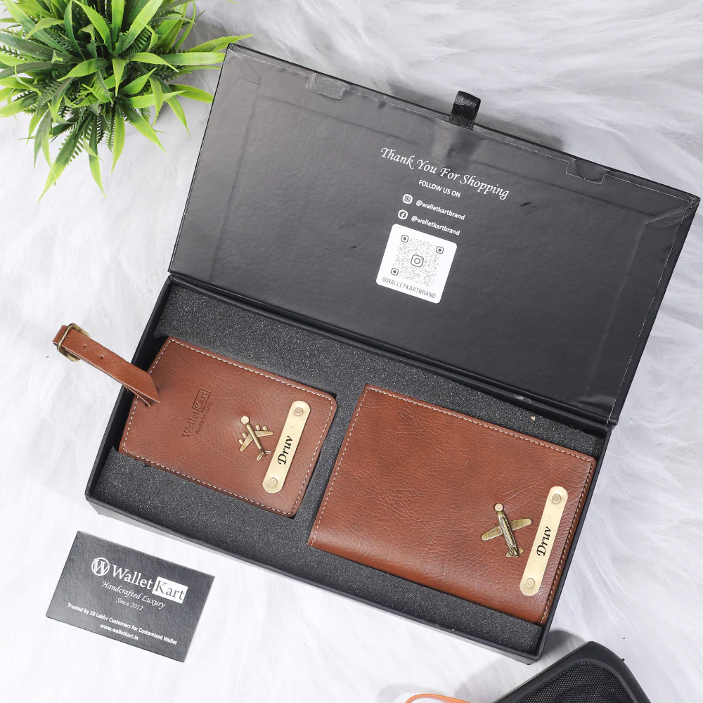 Personalized Leather Passport Cover and Luggage tag with Name and Charm - Image 5