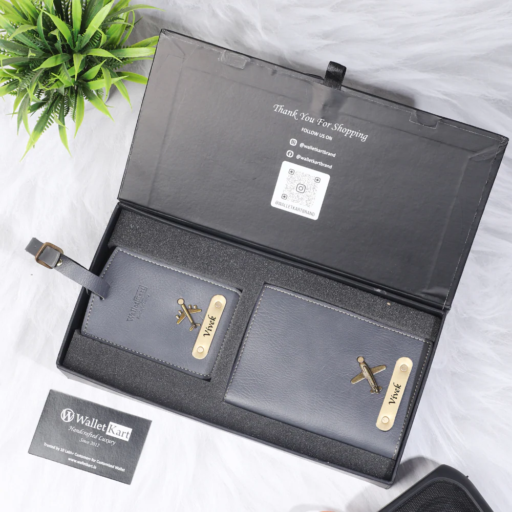 Personalized Leather Passport Cover and Luggage tag with Name and Charm - Image 7