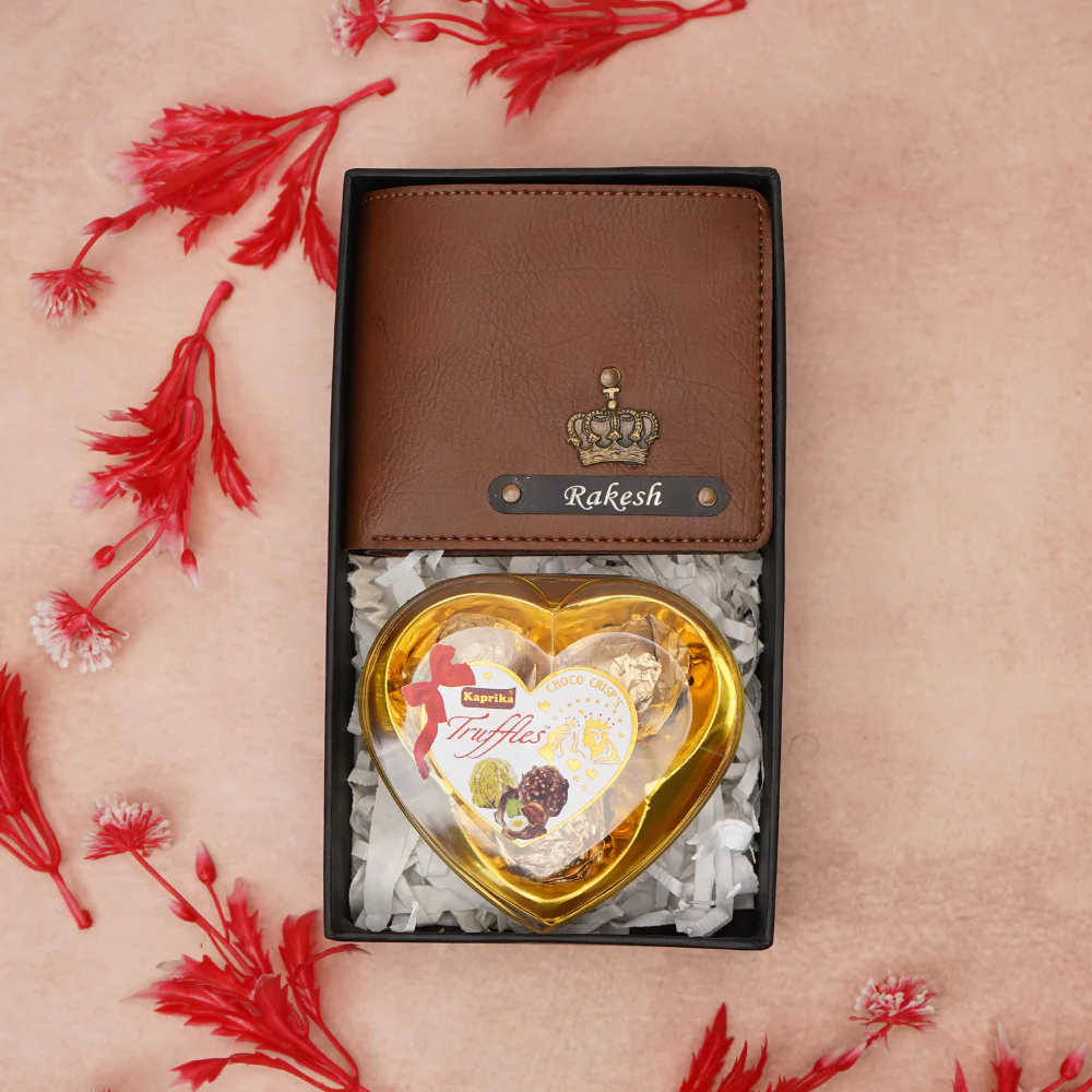 Personalised 2-in-1 Leather's Wallet with Engraved Black Plate With Name & Charm and Chocolate For Boyfriend, Husband & Father On Birthday and Anniversary - Image 3