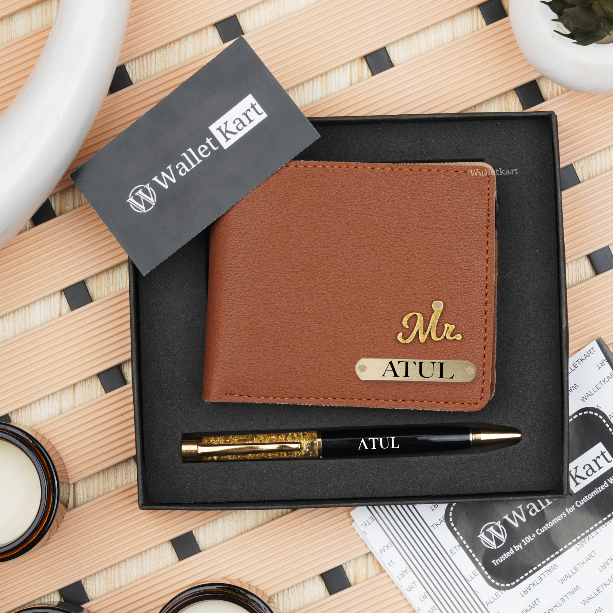 Personalized Men's Wallet & Pen with Name & Charm - Image 10