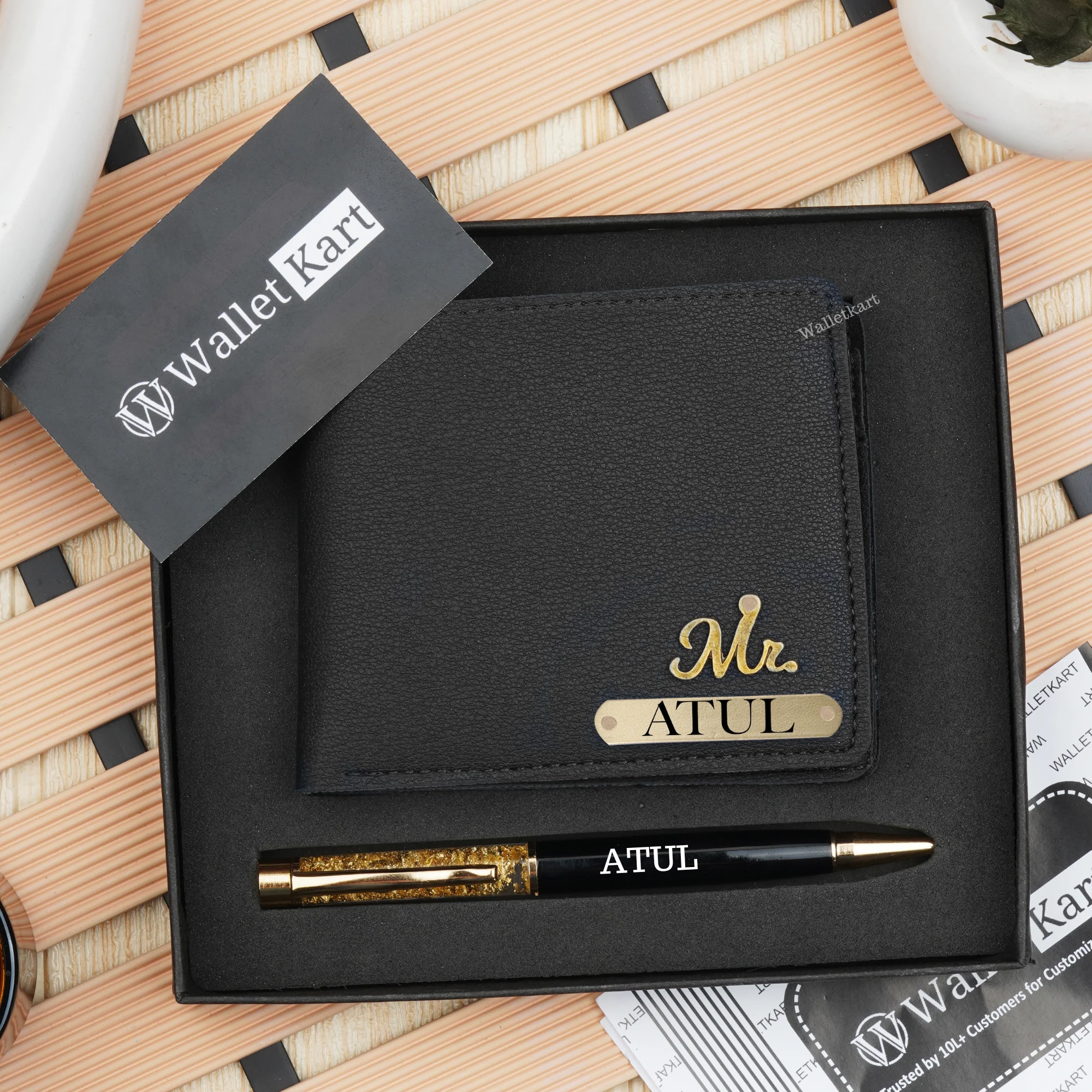 Personalized Men's Wallet & Pen with Name & Charm - Image 9
