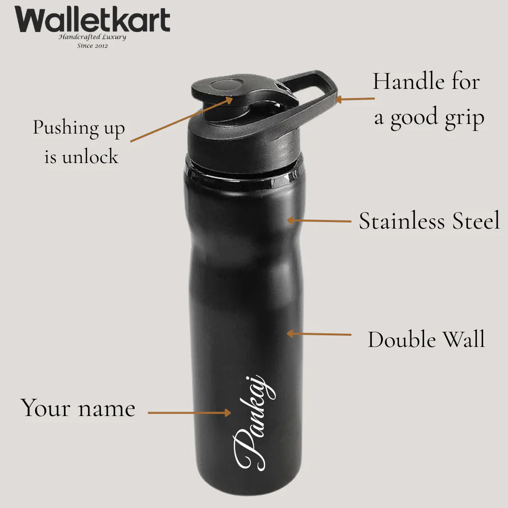 Personalized Name Stainless Steel Water Bottle | Black - Image 3