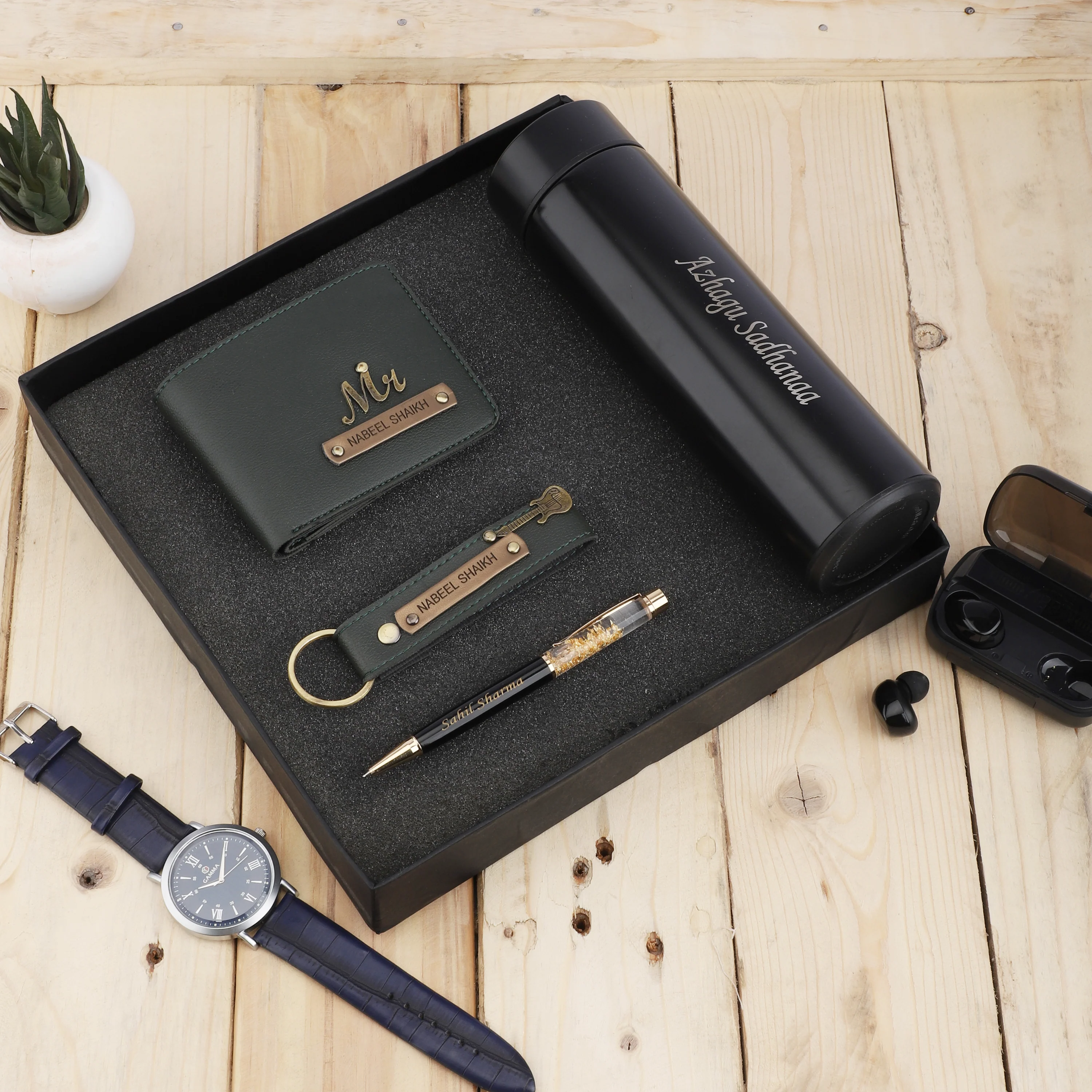 Personalized Men's Wallet, KeyChain, Pen, With Temperature Bottle - Image 9