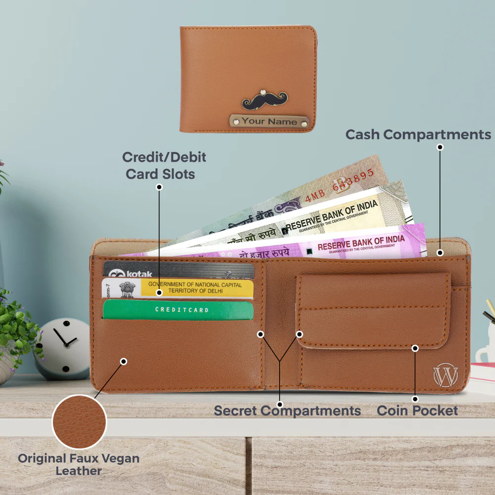 Personalized Men's Leather Wallet & Keychain with Name & Charm - Image 10
