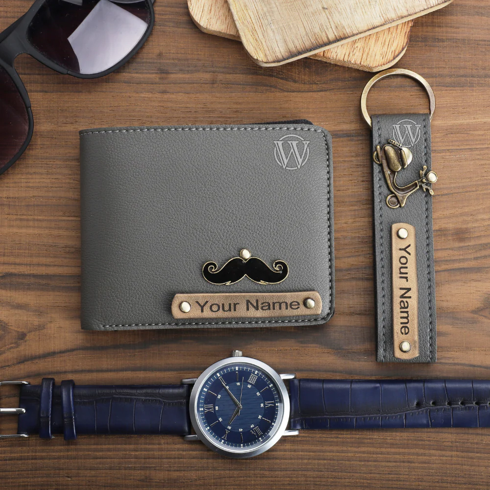 Personalized Men's Leather Wallet & Keychain with Name & Charm - Image 8