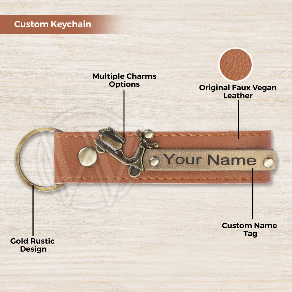 Personalized Men's Leather Wallet & Keychain with Name & Charm - Image 9