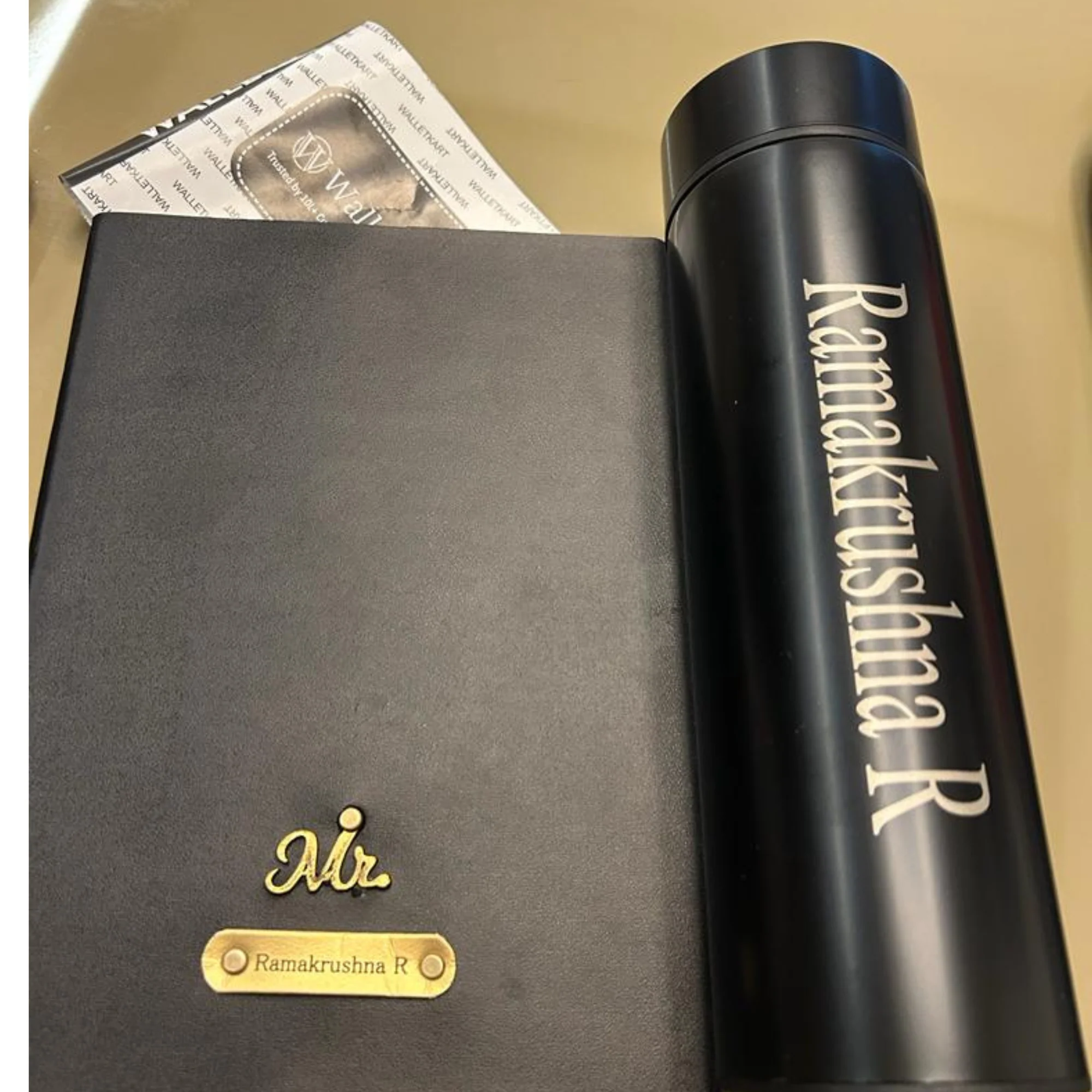 Personalised Men's Wallet, Pen, Diary & Temperature Bottle (Black Color Combo) - Image 9