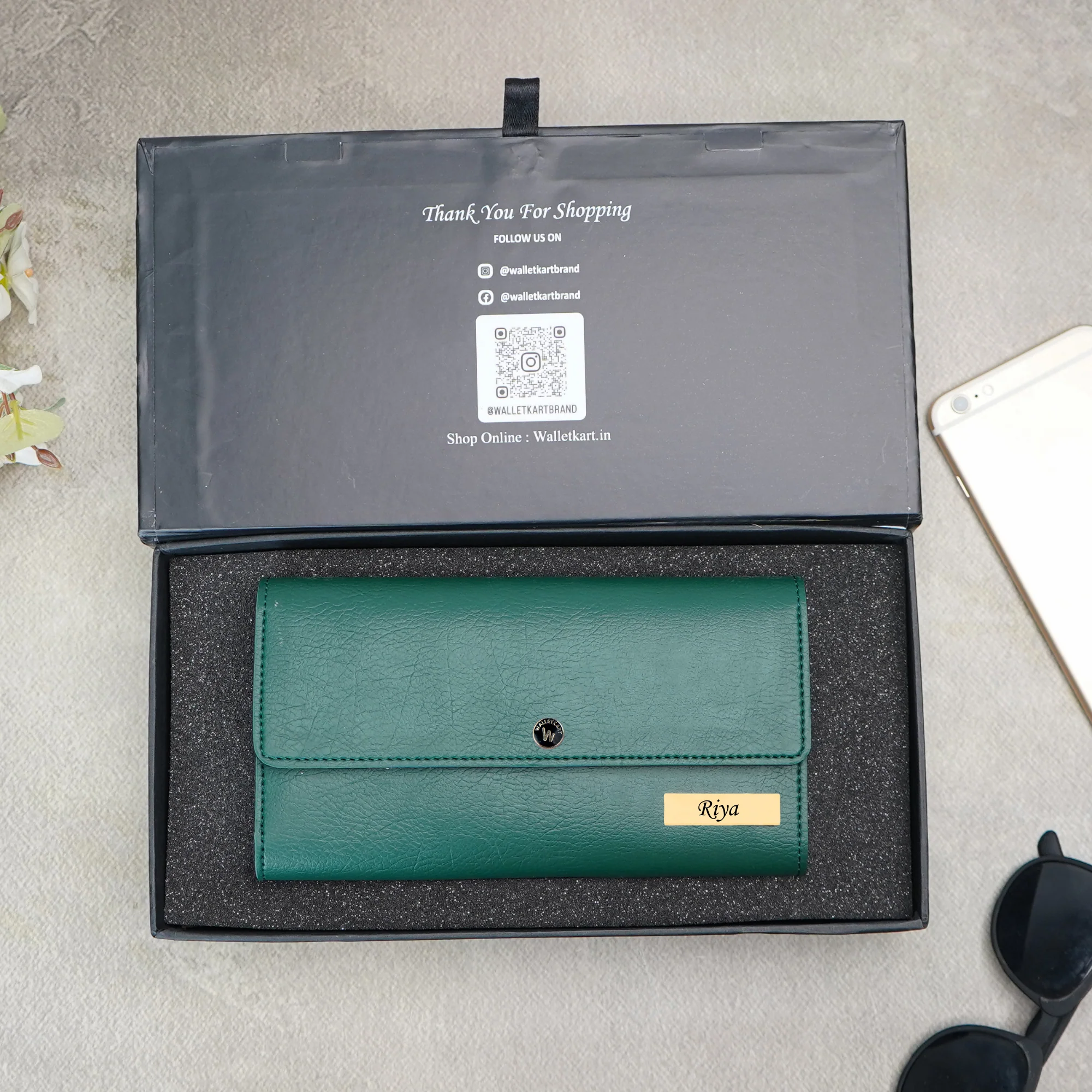 Personalised Women’s Clutch with Name Plate & Charm - Image 6