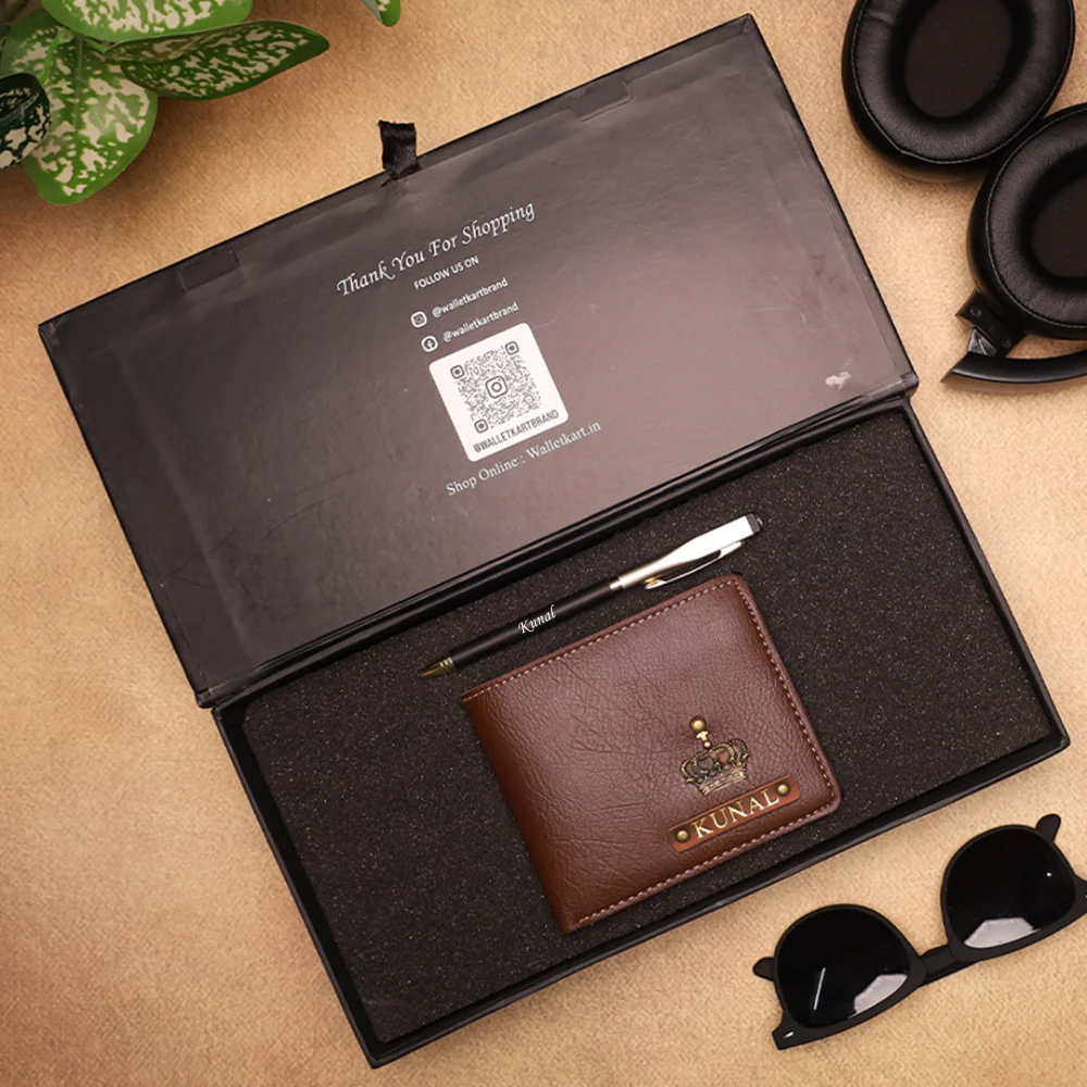 Personalised 2-in-1 Leather Mens' Wallet with Golden Foil Name Strip & Charm and Pen For Boyfriend, Husband & Father On Birthday and Anniversary - Image 5